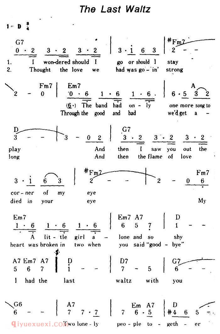 简谱《The Last Waltz/最后的华尔兹、带和弦》美国