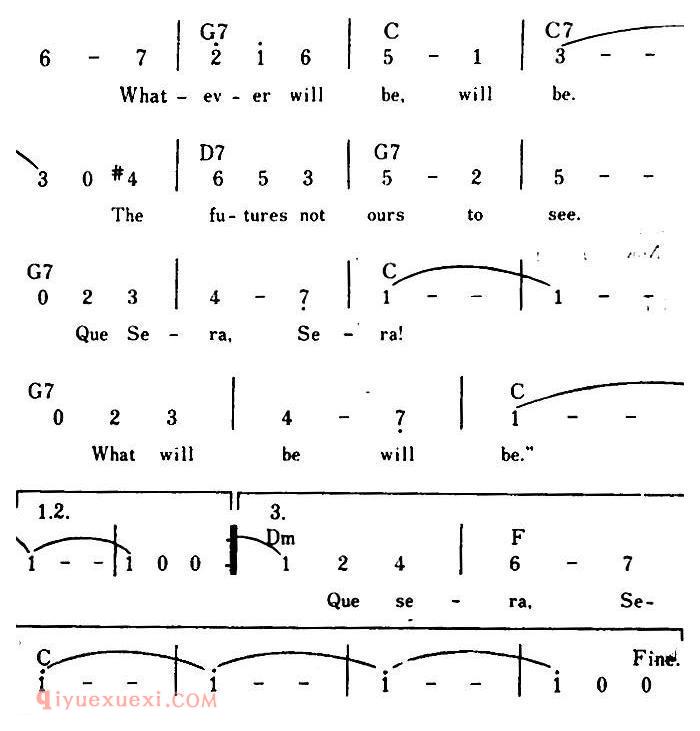 简谱《Whatever Will Be，Will Be/将来会怎样、带和弦》美国