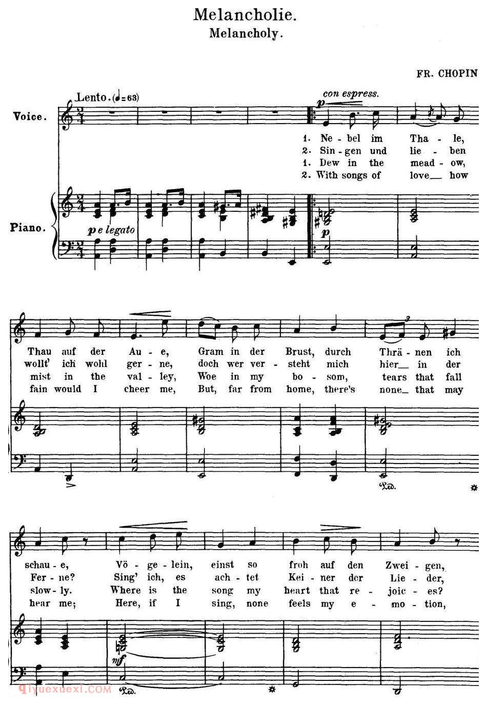 Chopin-17 Polish Songs Op.74，No.13（Melancholie. Melancholy.）钢琴伴奏谱