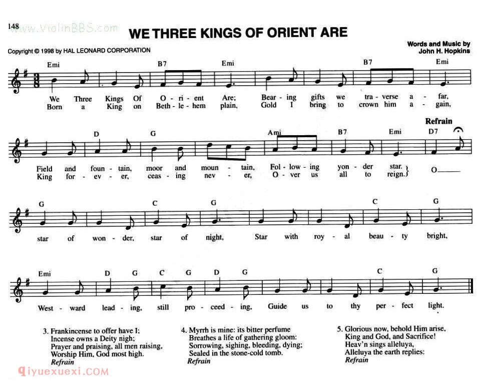 五线谱《WE THREE KINGS OF ORIENT ARE》