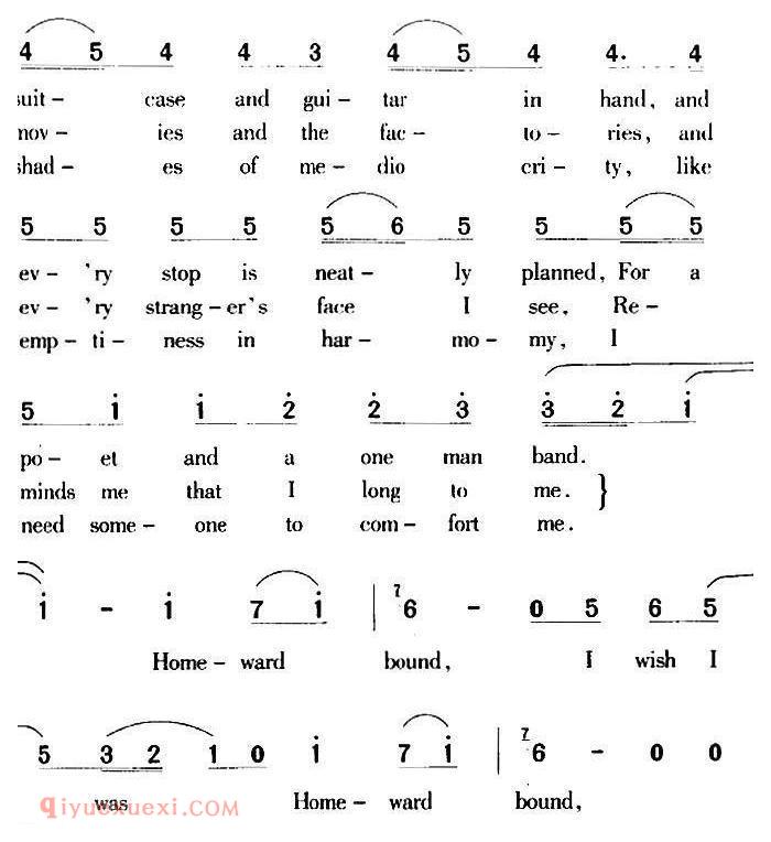 五线谱《Homeward Bound 回家路上》