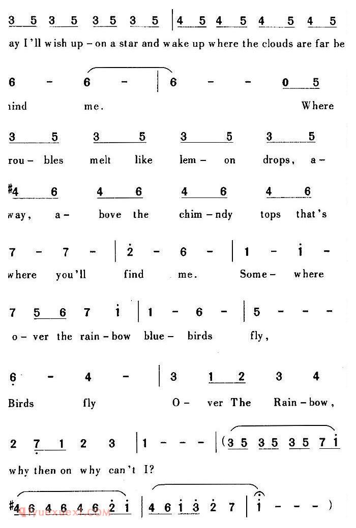 五线谱《Over the Rainbow 飞越彩虹》