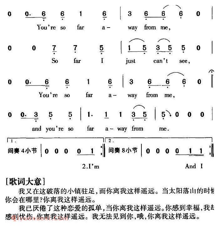 简谱《So Far Away 这样遥远》