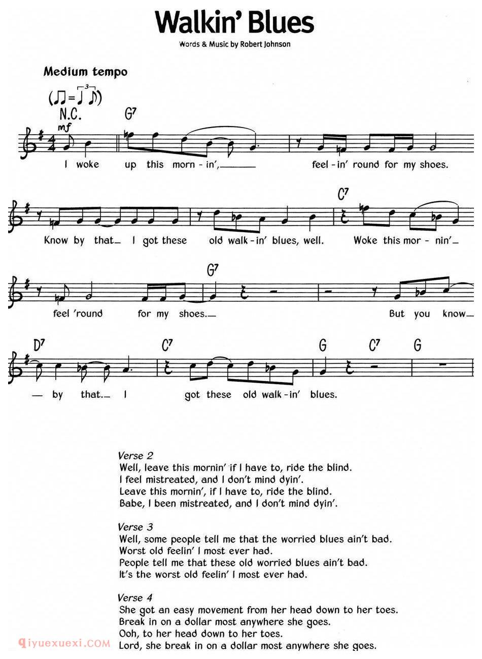 蓝调音乐：Walkin' Blues | 五线谱