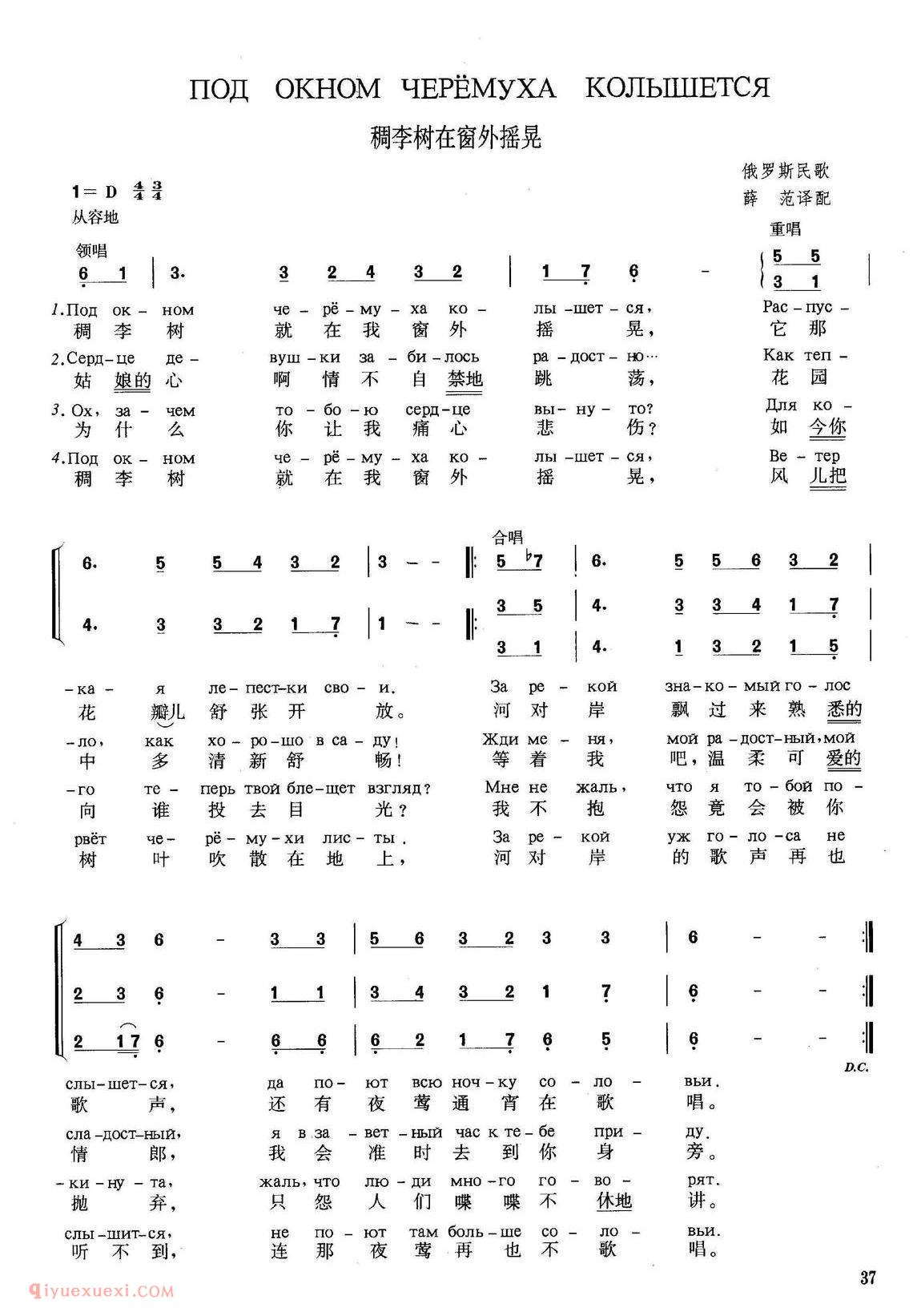 俄罗斯 | 稠李树在窗外摇晃 | 简谱