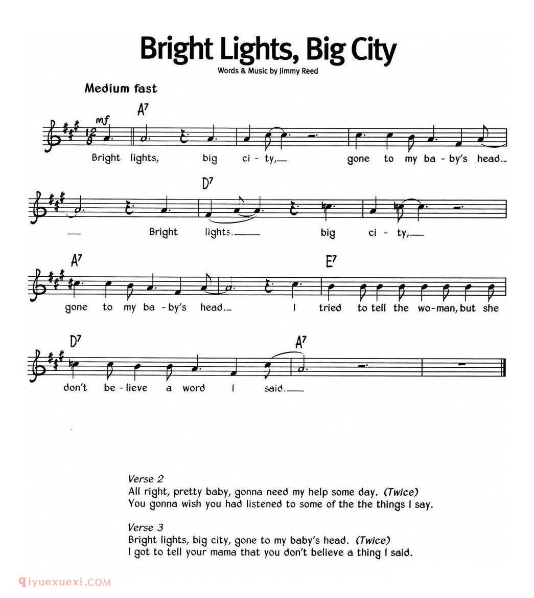 Bright Lights，Big City_蓝调音乐 | 五线谱