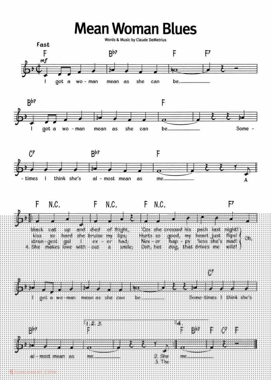 Mean Woman Blues _蓝调音乐 | 五线谱