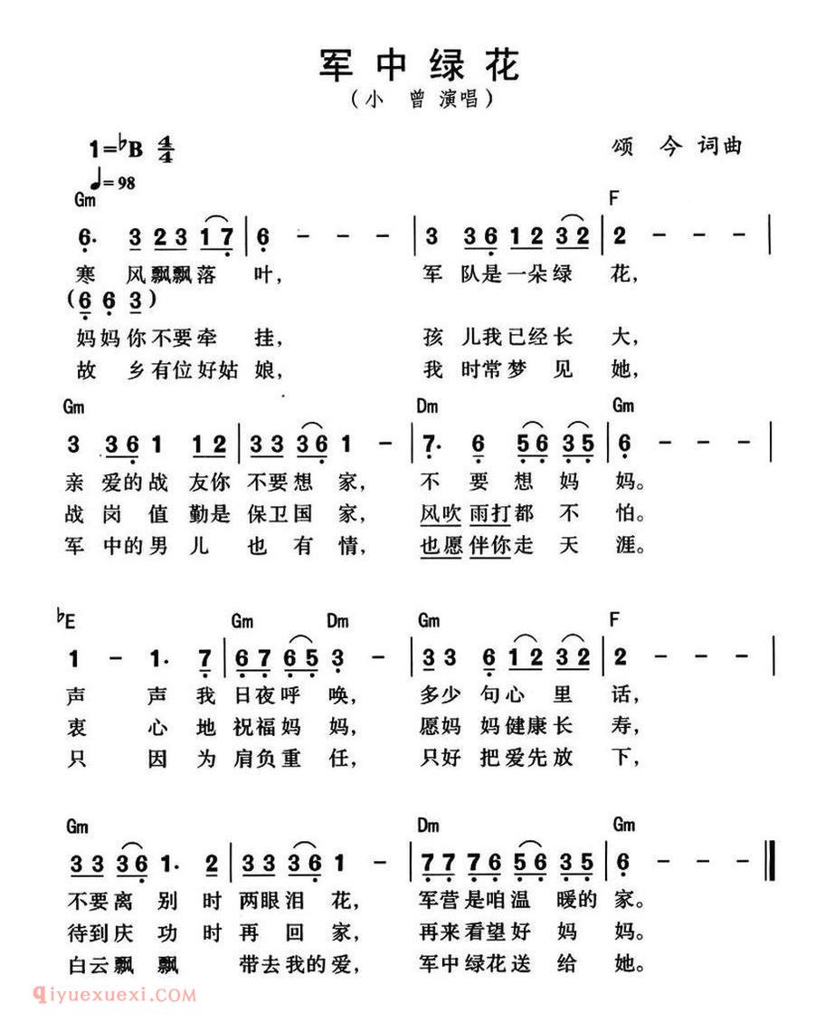 军中绿花（颂今词曲、带和弦版）