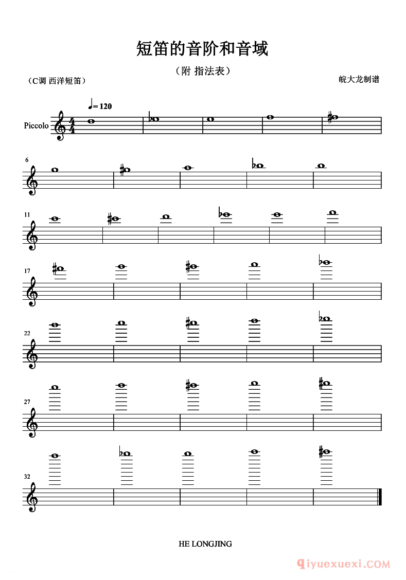 短笛的音阶与音域_附：短笛指法表