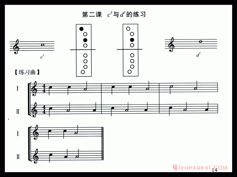 八孔竖笛教学：c2、d2的练习_附多首练习曲谱