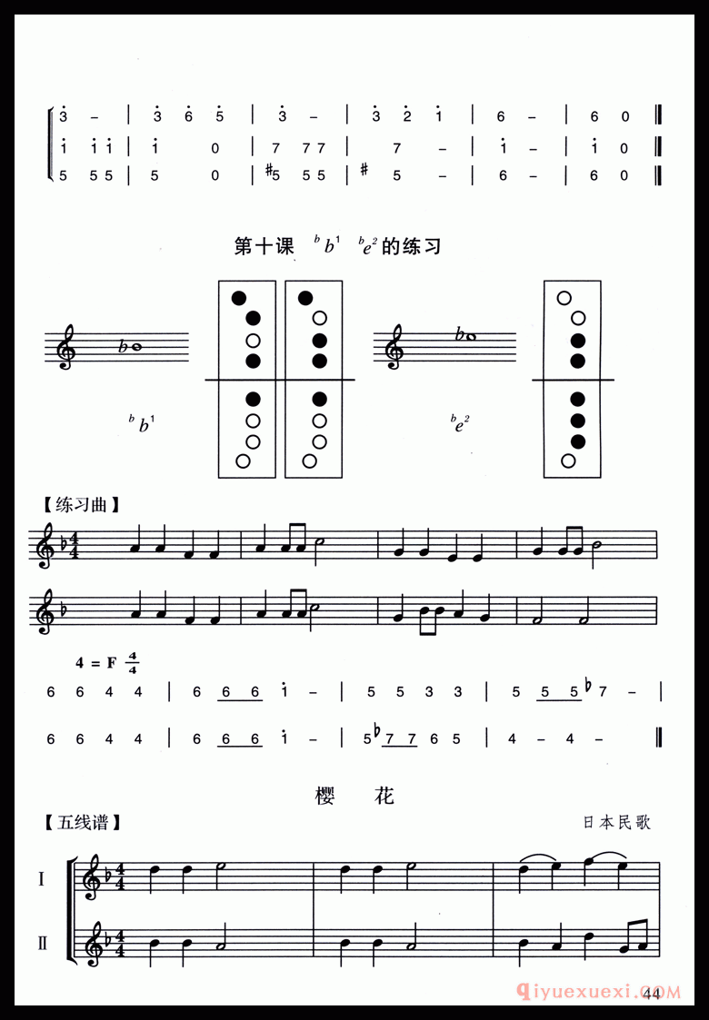八孔竖笛教学：#c1、#c2的练习_附多首练习曲谱