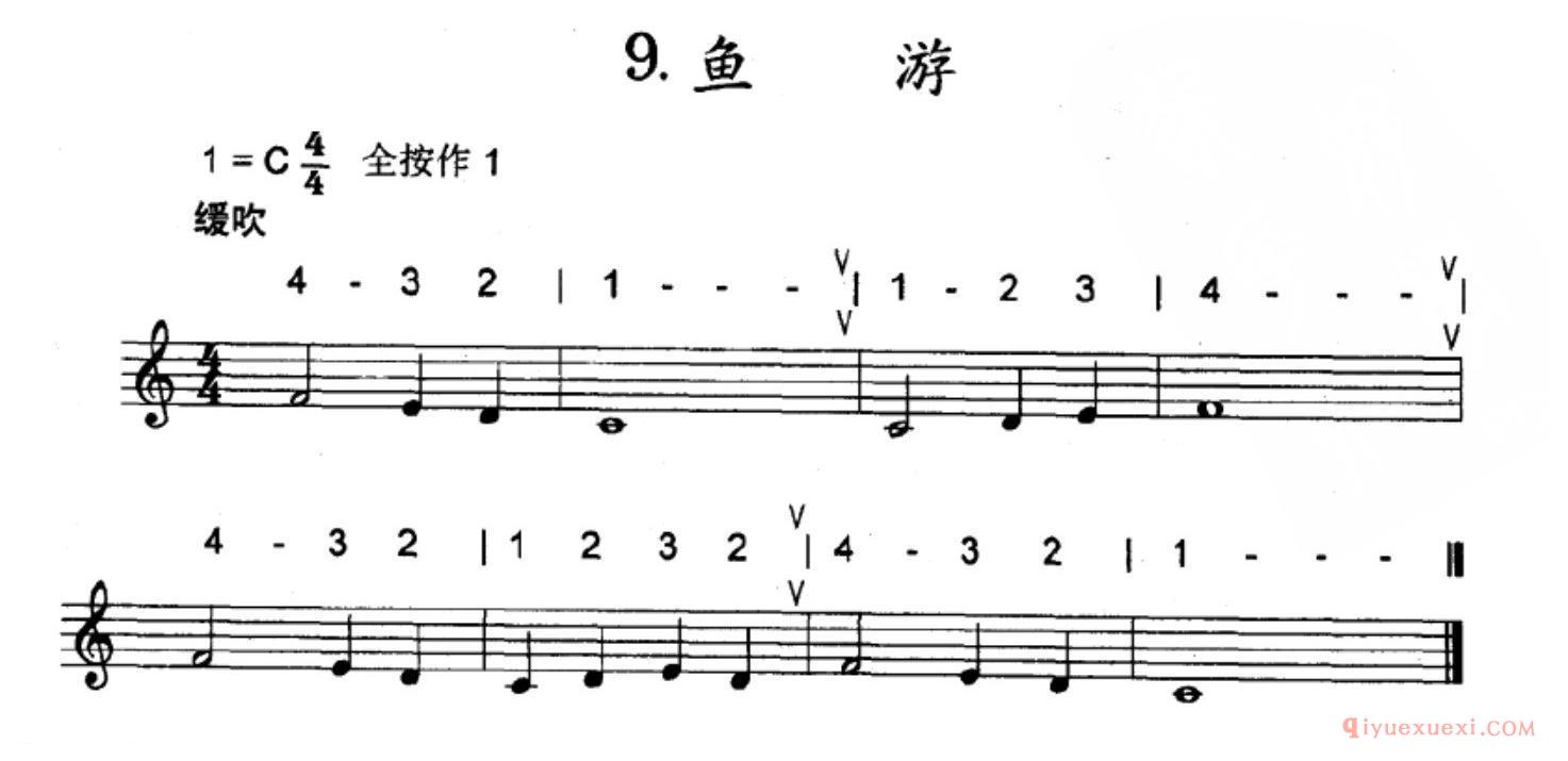 竖笛全按作1（do=C）的练习曲：鱼游