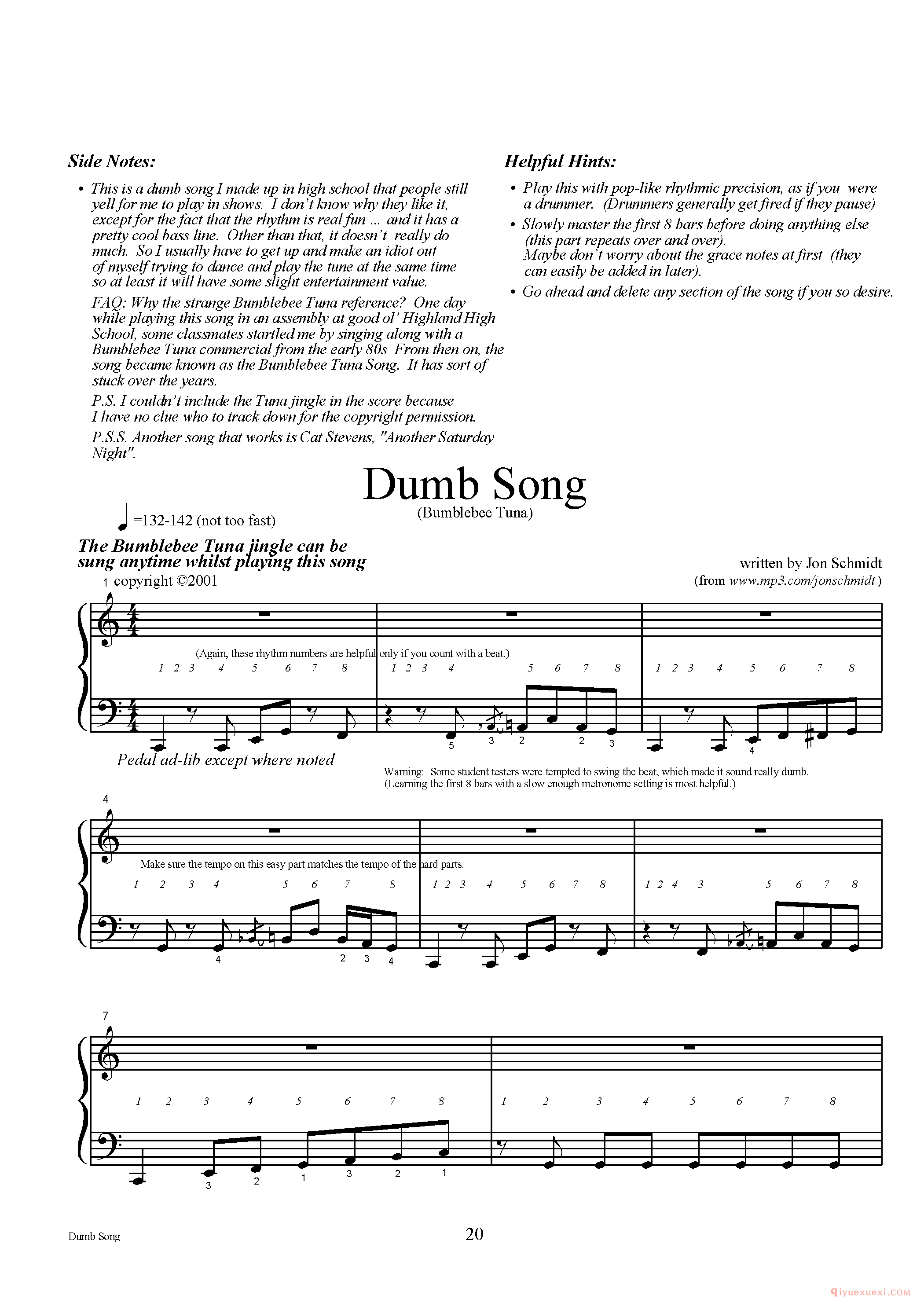 钢琴三声部独奏曲《Dumb Song》Jon Schmidt