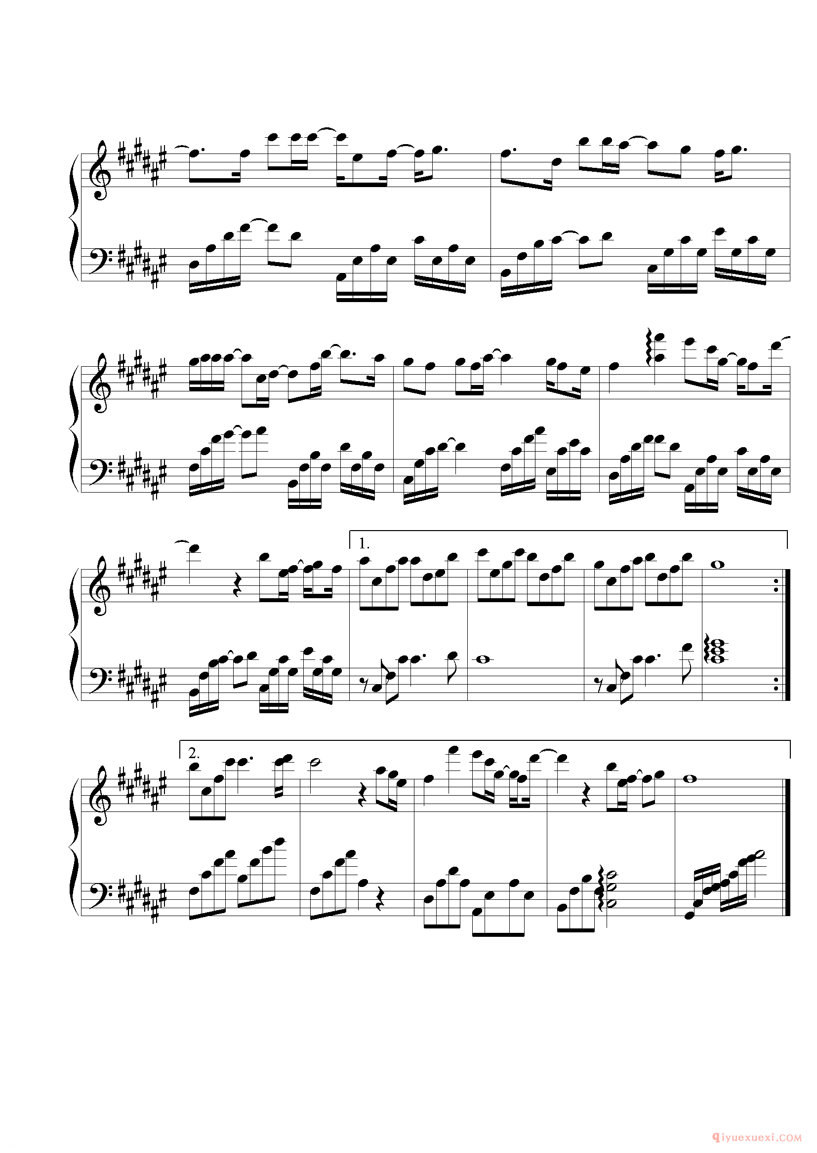 林俊杰歌曲《爱笑的眼睛》钢琴谱五线谱