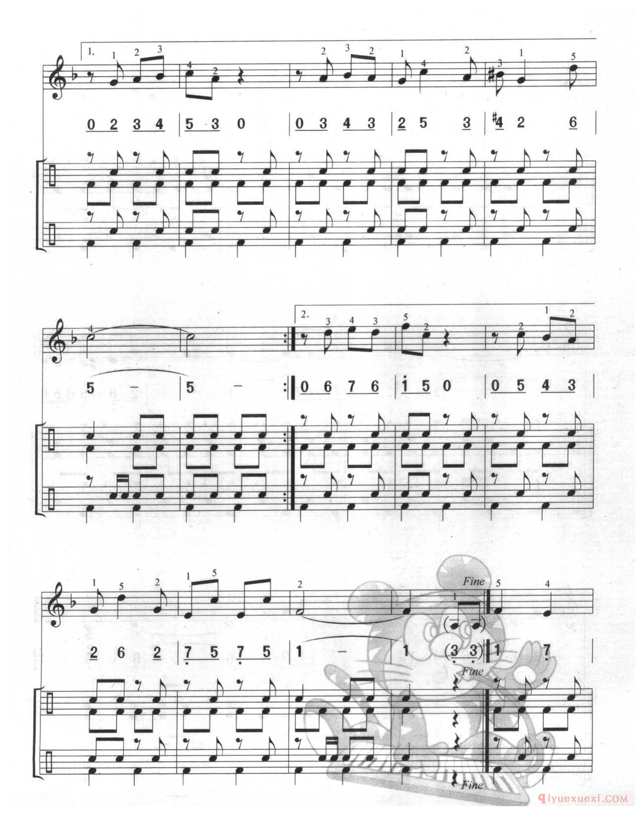口风琴多声部乐曲《波基上校进行曲(总谱)与钢琴的练习》加入打击乐的练习