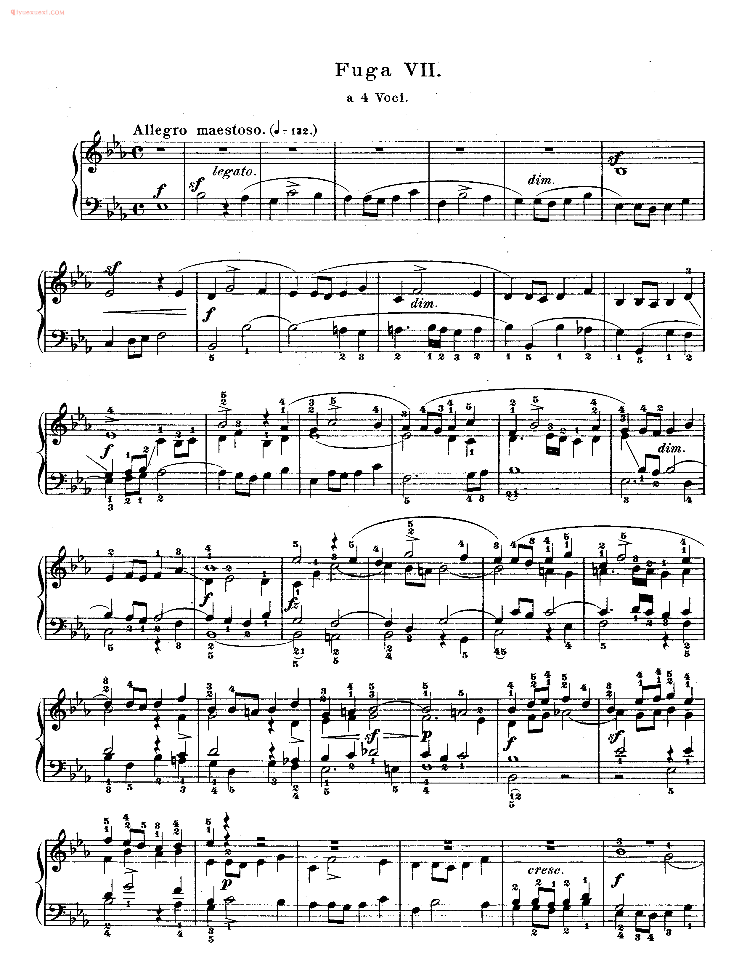 巴赫平均律第二册_第七首_赋格《Fuga VII》a 4 Voci