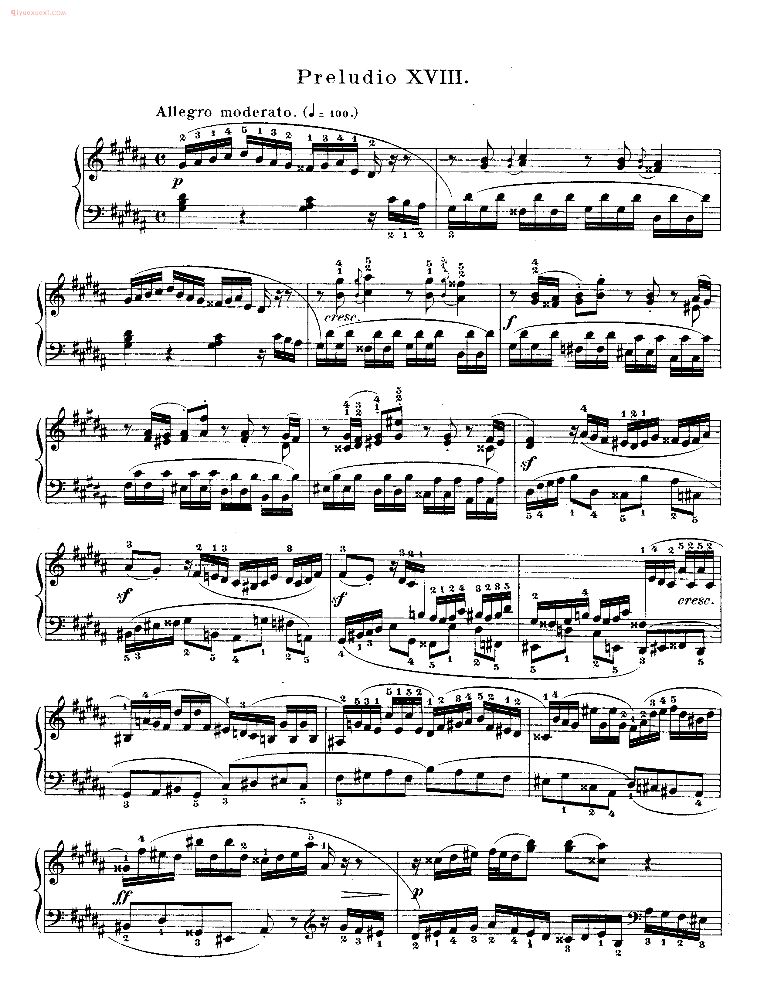 巴赫平均律第二册_第十八首_前奏曲《Preludio XVIII》