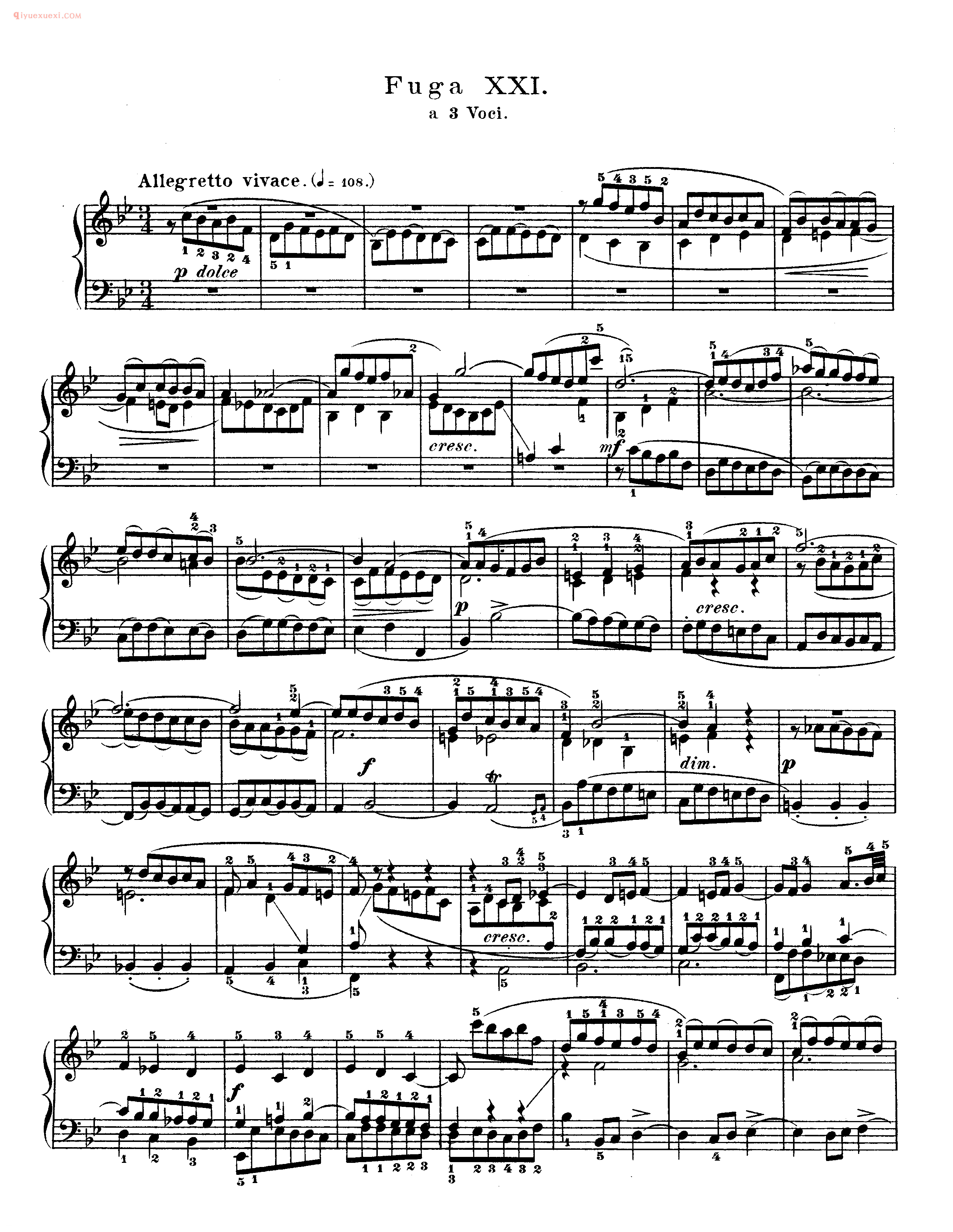 巴赫平均律第二册_第二十一首_赋格《Fuga XXI》a 3 Voci