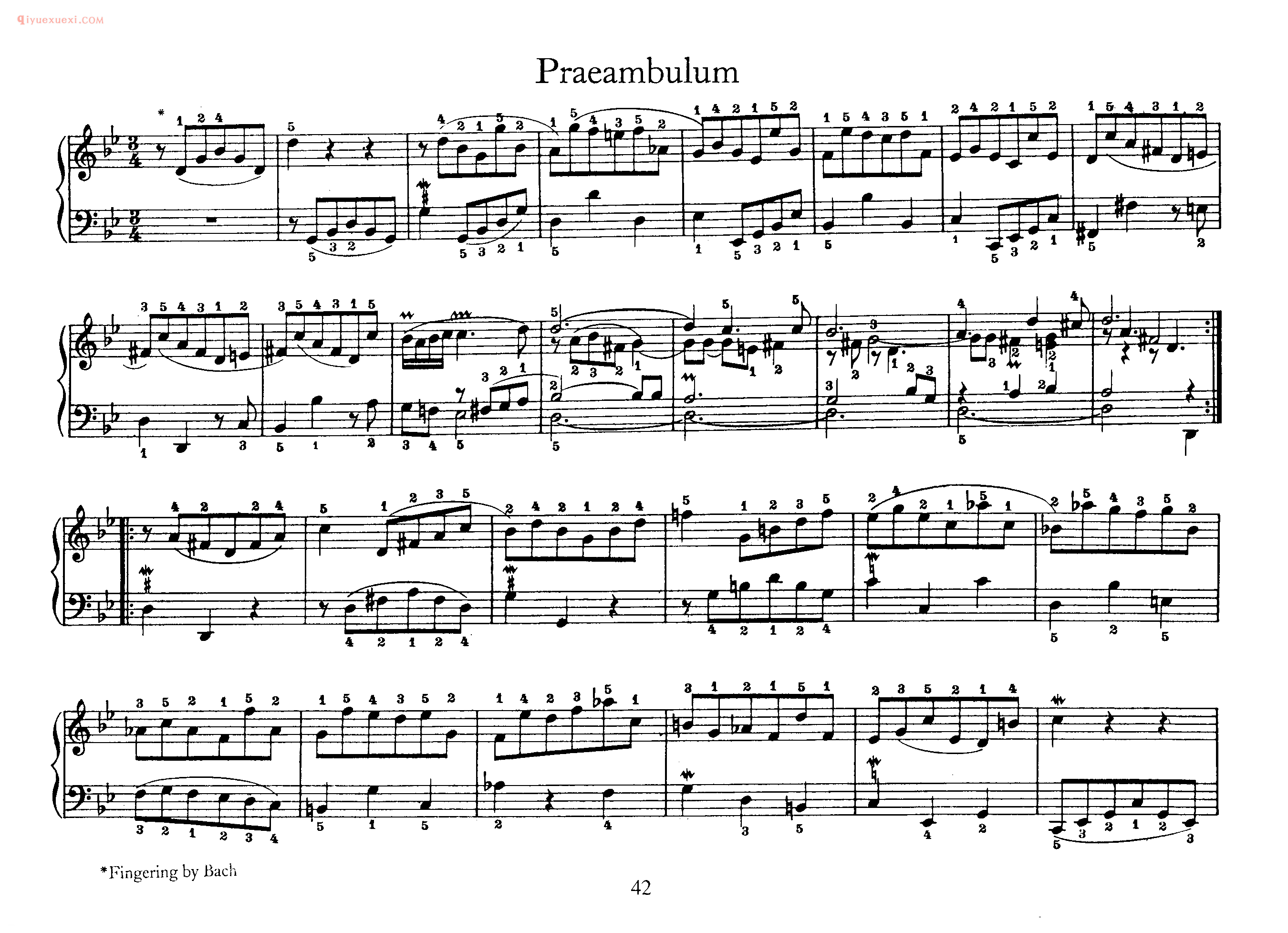 巴赫原版钢琴谱《Praeambulum》五线谱
