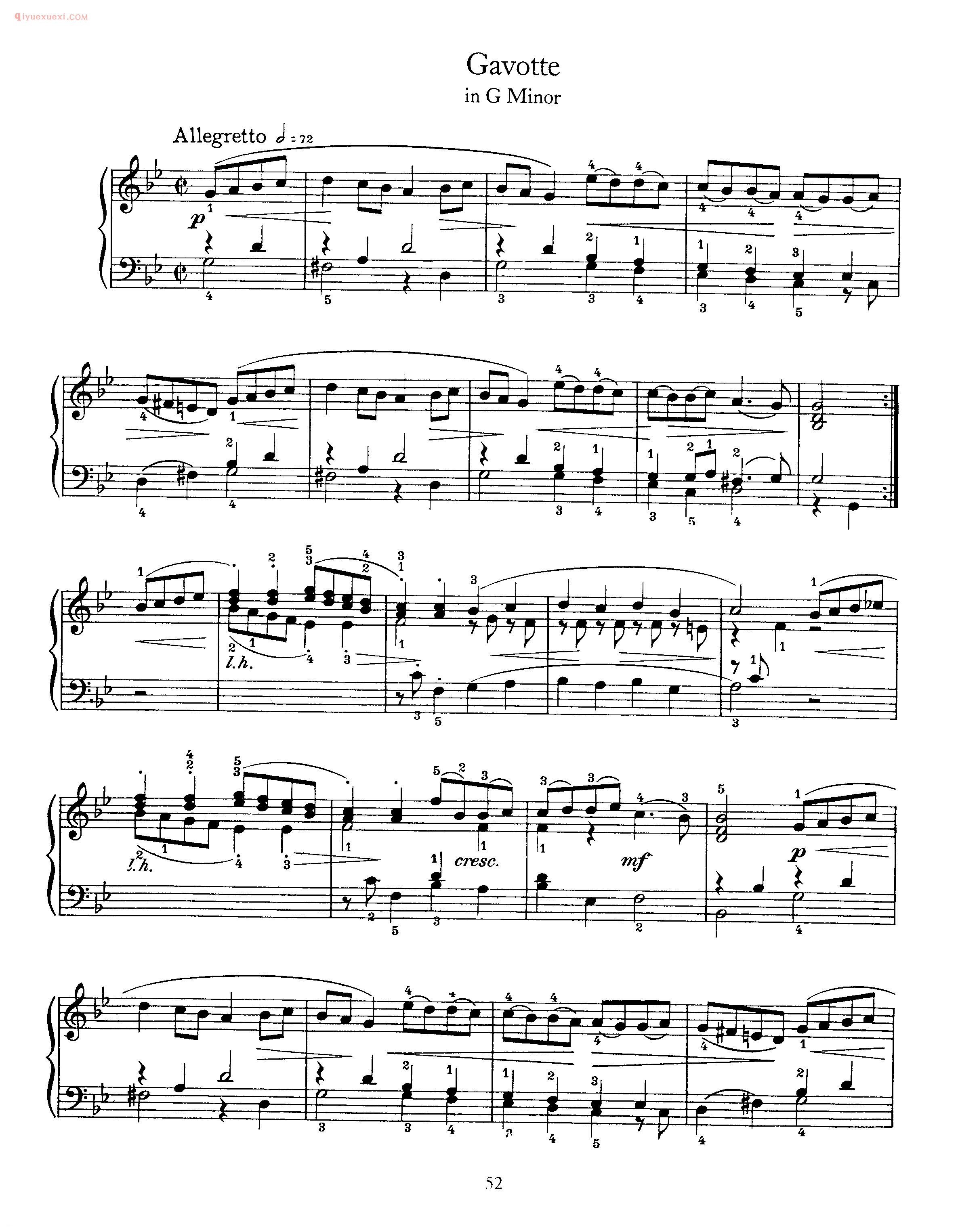 巴赫c小调加沃特舞曲《Gavotte in G Minor》巴赫钢琴作品