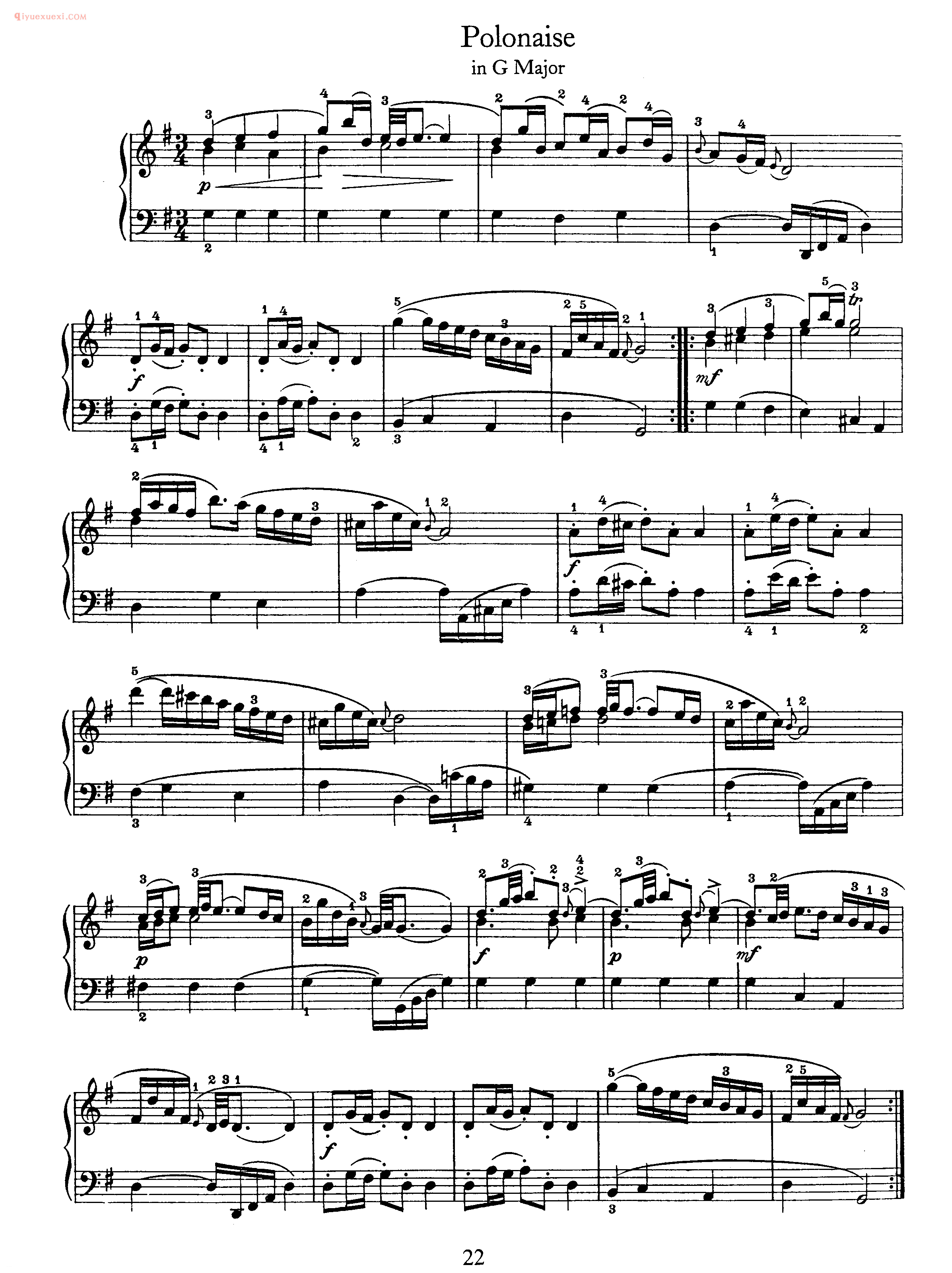 巴赫钢琴曲集《G大调波兰舞曲》为第二任妻子安娜•玛格达蕾娜创作