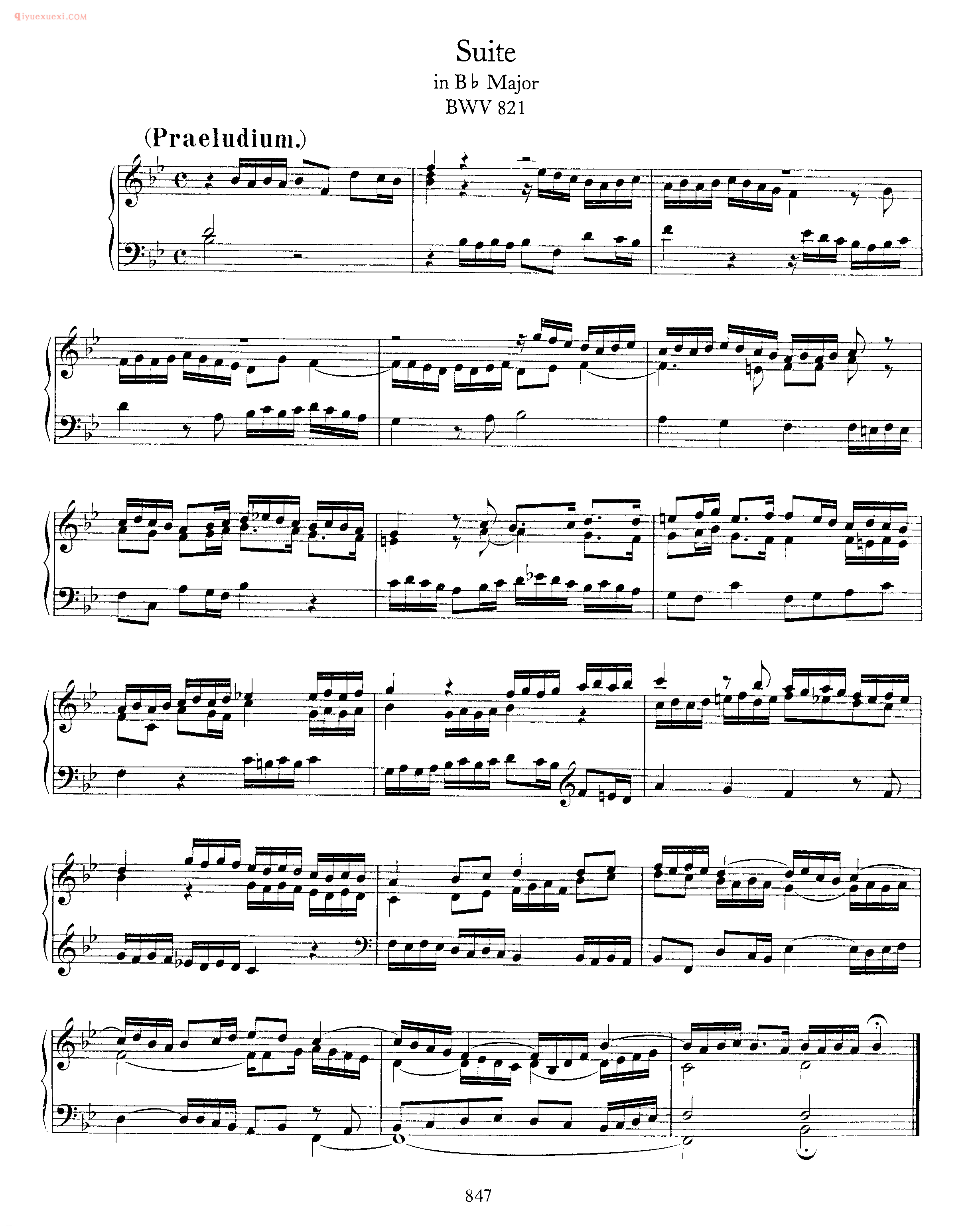 巴赫降B大调组曲《Suite_in Bb Major BWV 821》巴赫钢琴作品