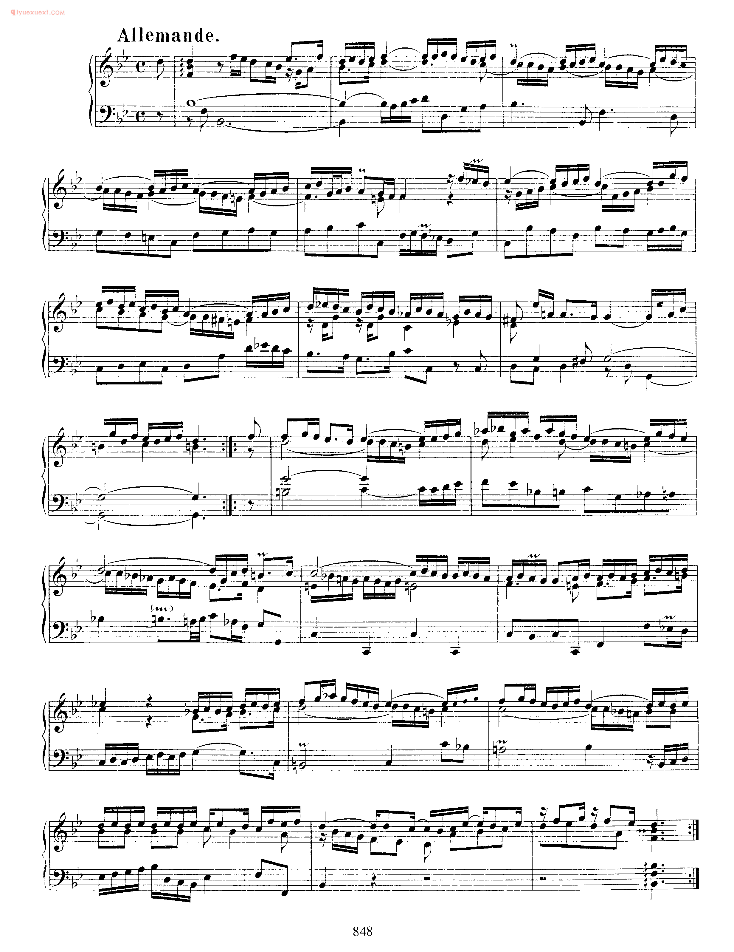 巴赫降B大调组曲《Suite_in Bb Major BWV 821》巴赫钢琴作品