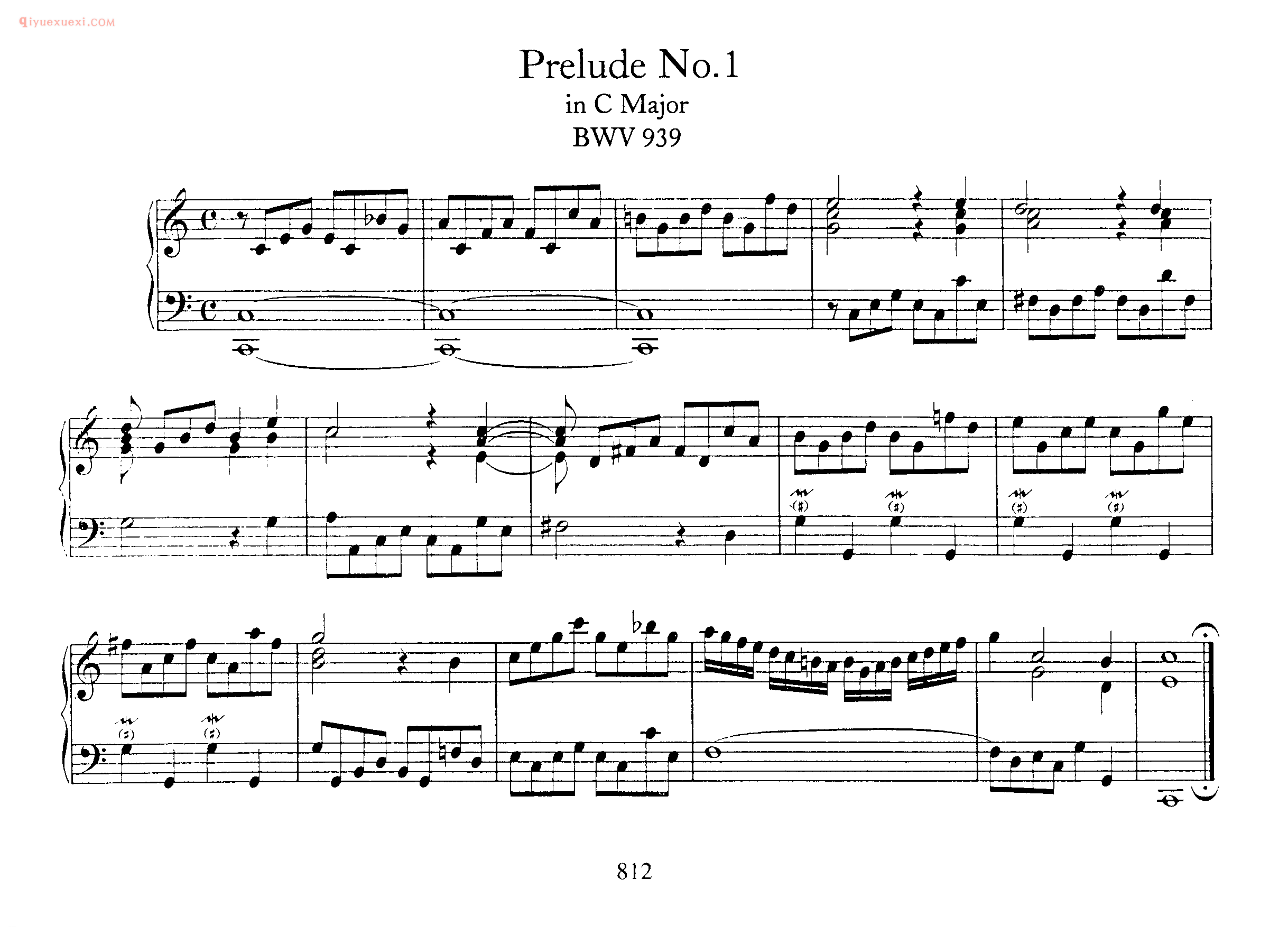 巴赫C大调前奏曲《Preludes No.1 in C Major BWV 939》