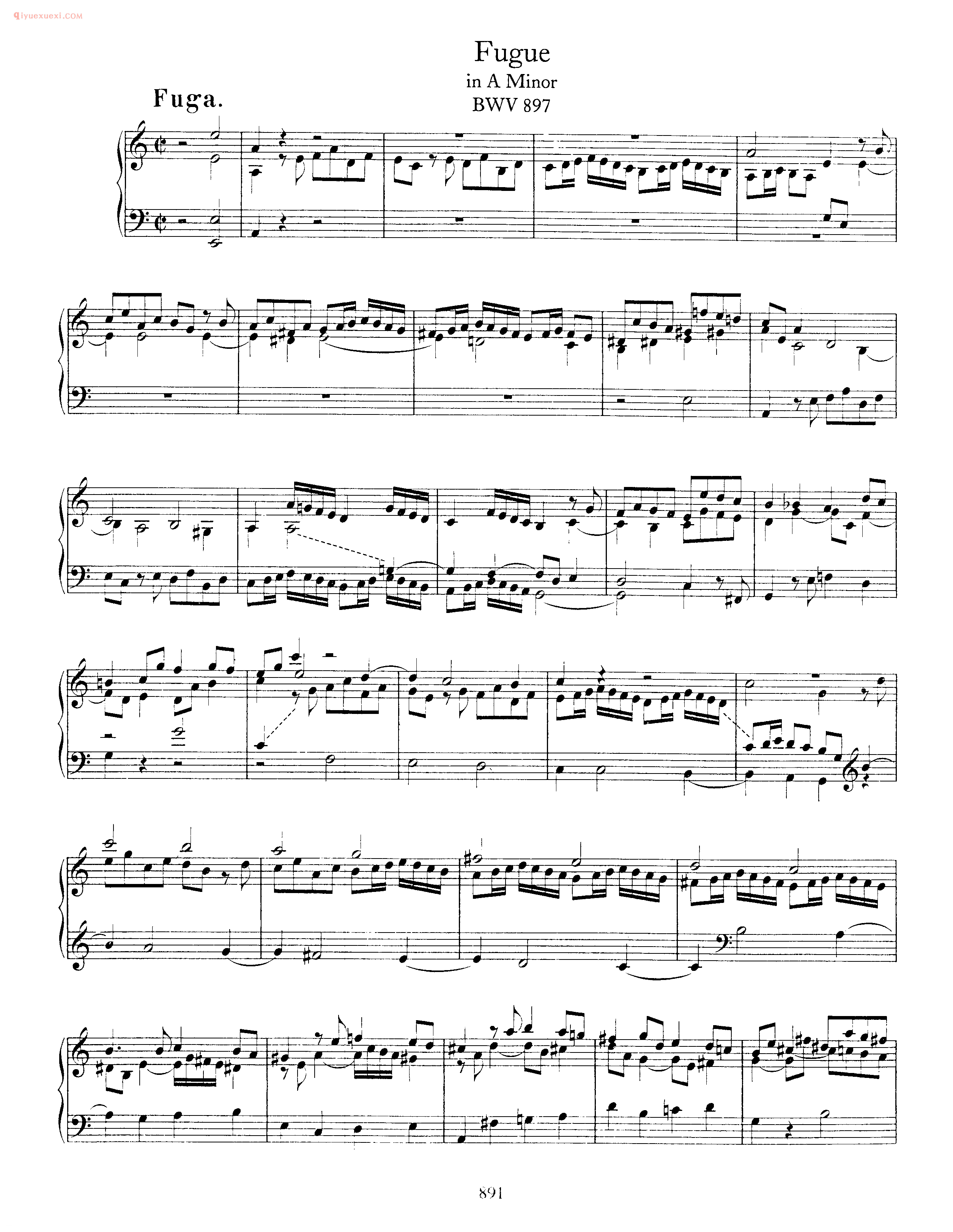 巴赫a小调赋格曲《Fugue_in A Minor_BWV 897》巴赫钢琴作品