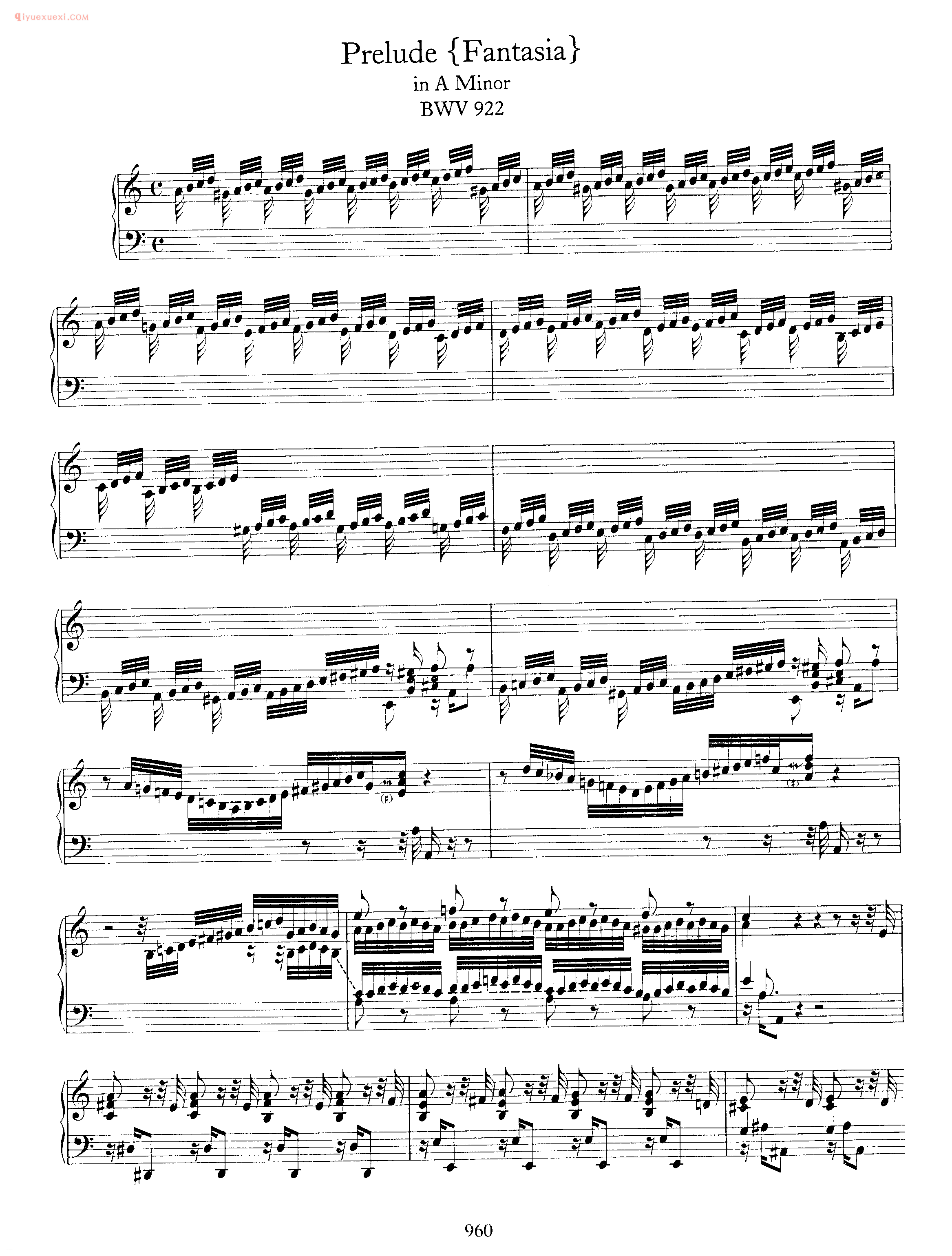 巴赫a小调前奏曲与小赋格曲《Prelude Fantasia in A Minor BWV 922》