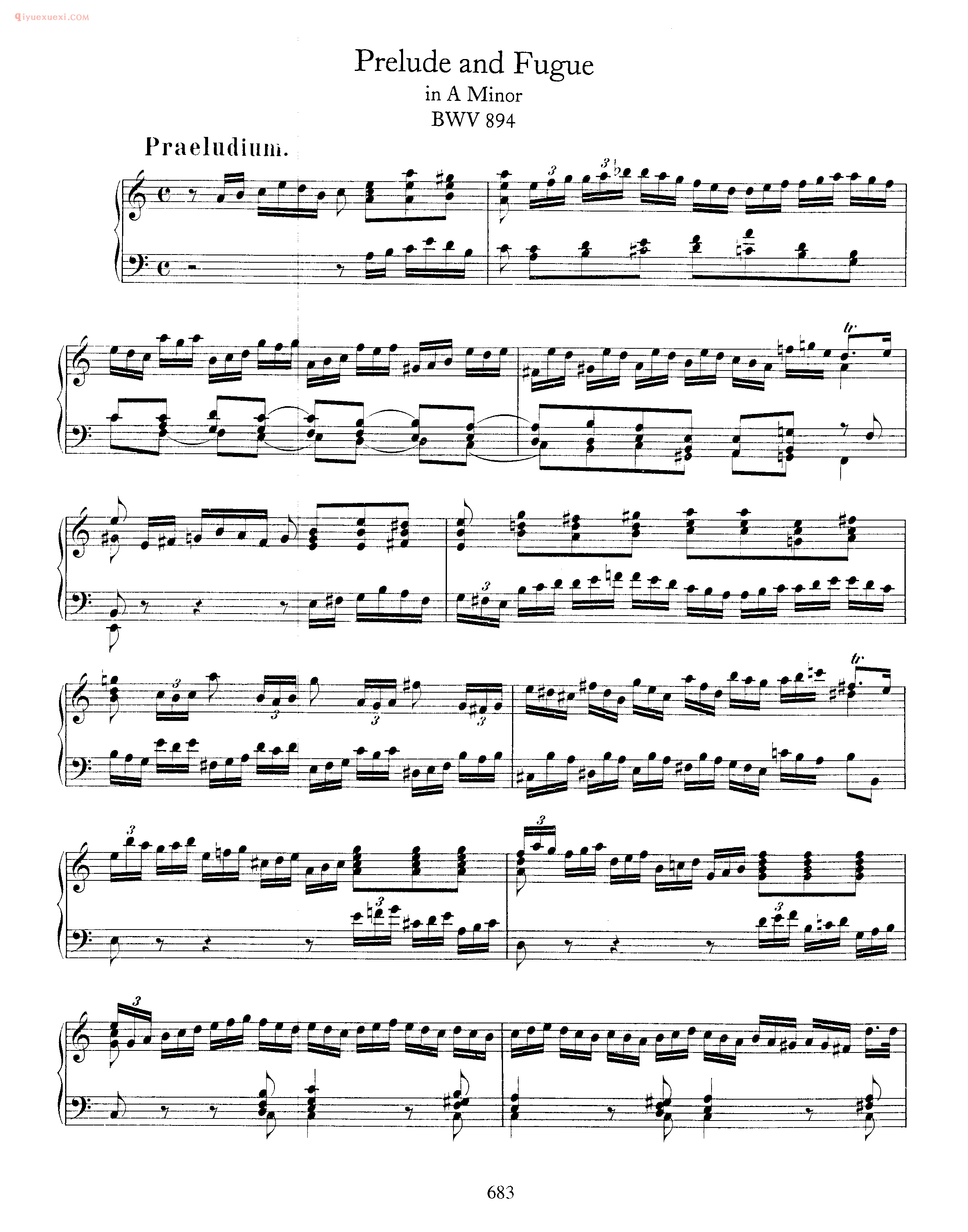 巴赫a小调前奏曲与赋格曲《Prelude and Fugue in A Minor BWV 894》