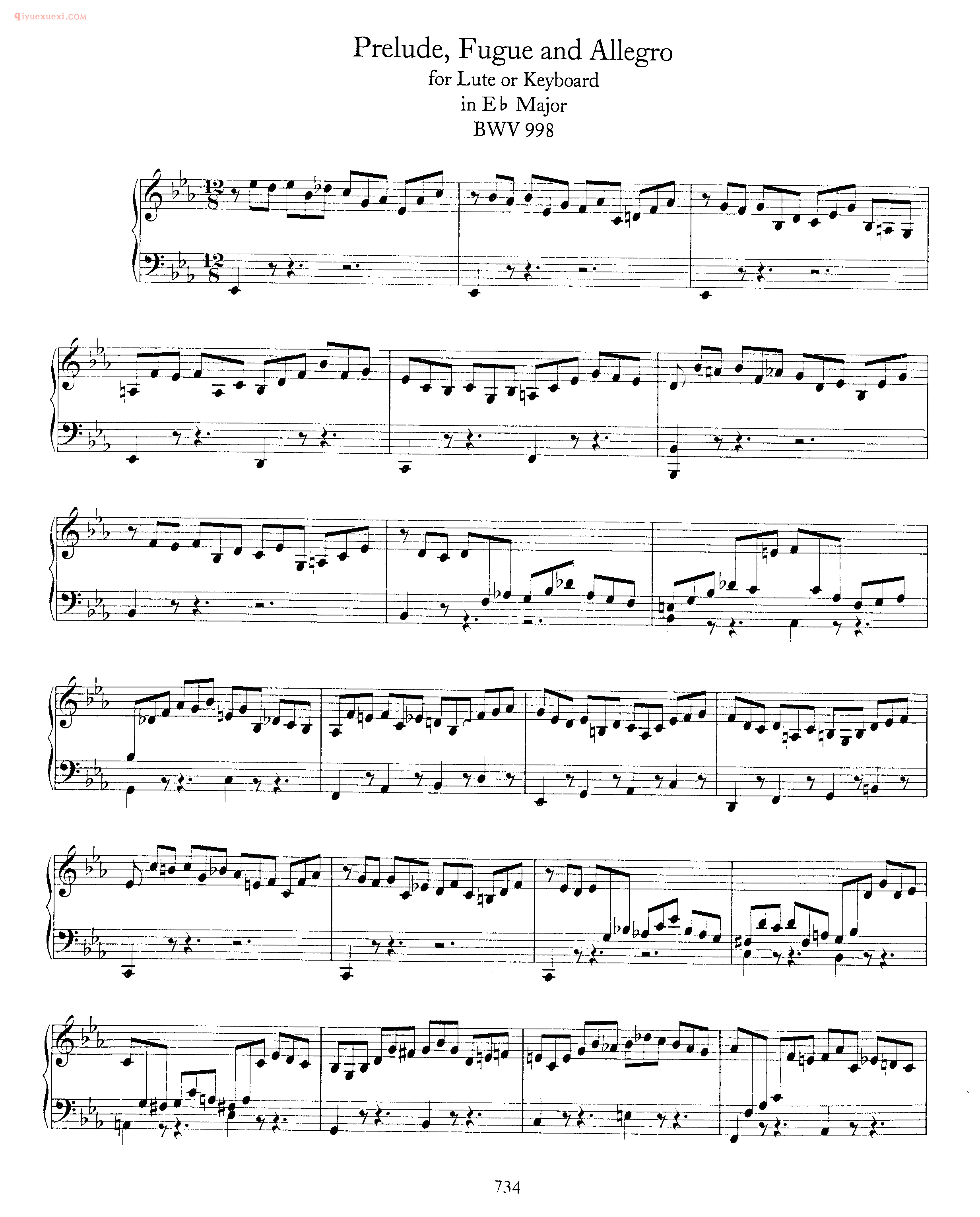 巴赫前奏曲、赋格和快板降B大调《Prelude, Fugue and Allegro_in Eb Major_BWV 998》