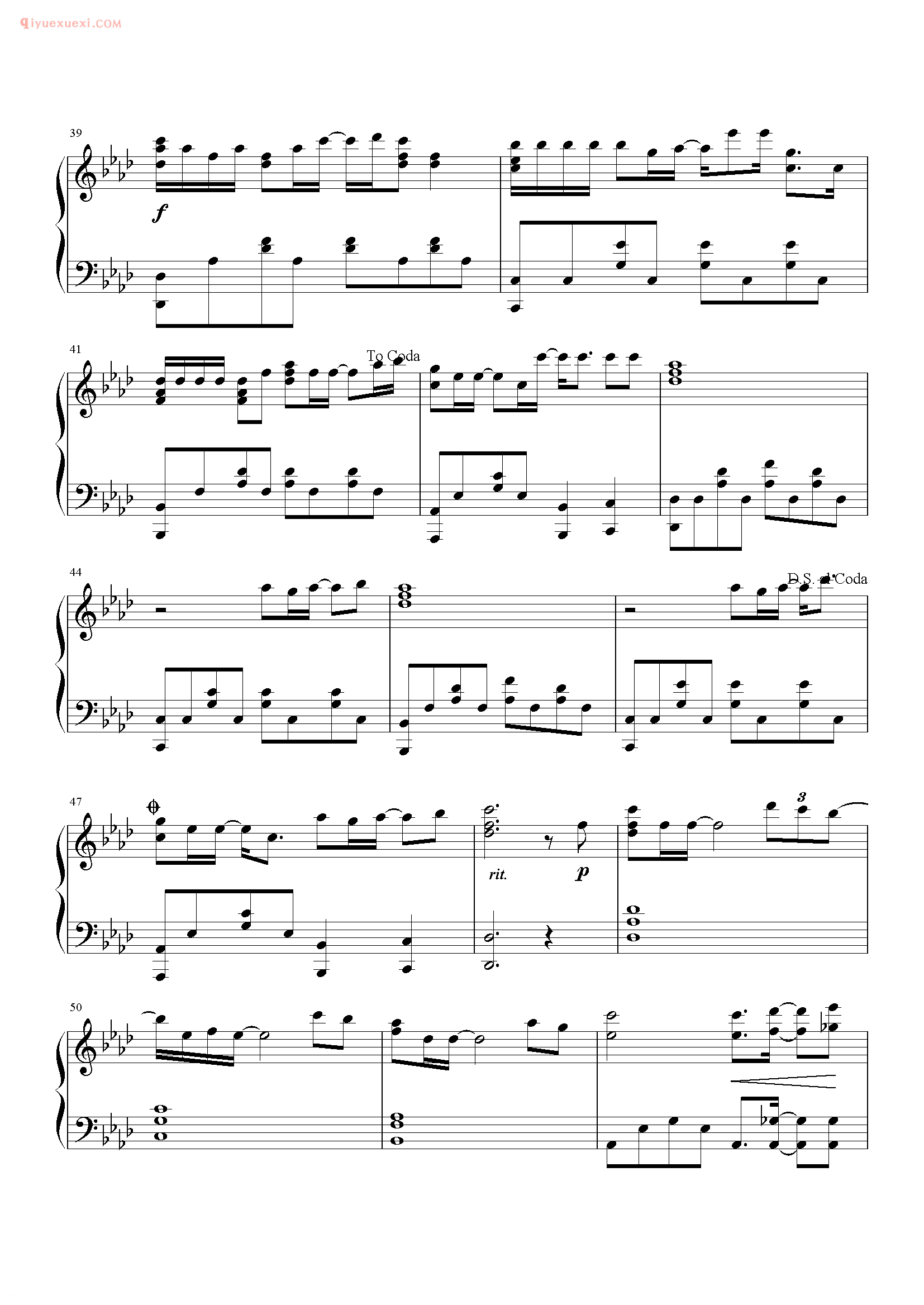 容祖儿歌曲《习惯失恋》钢琴谱五线谱