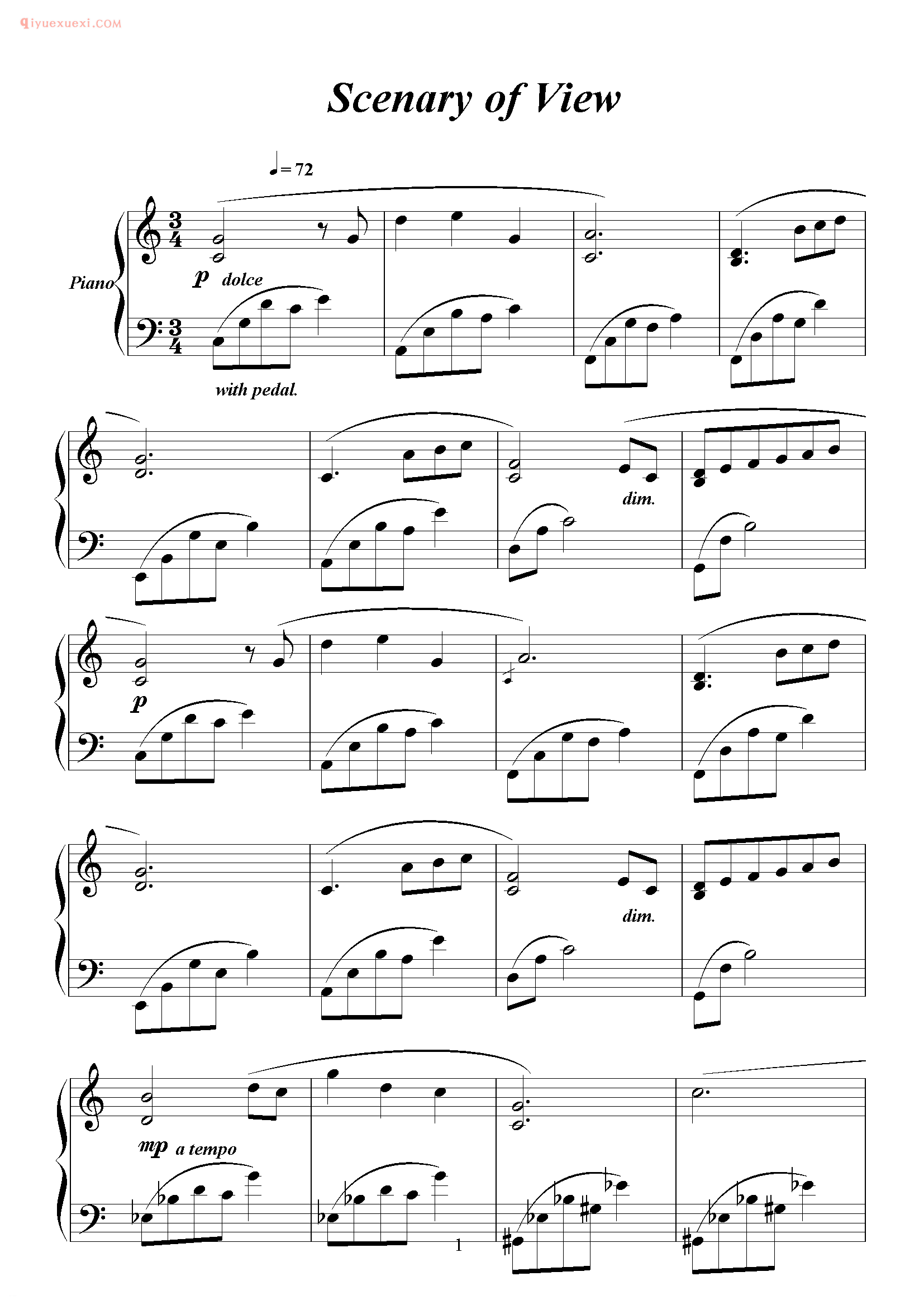 西村由纪江歌曲《Scenary of view》钢琴谱五线谱