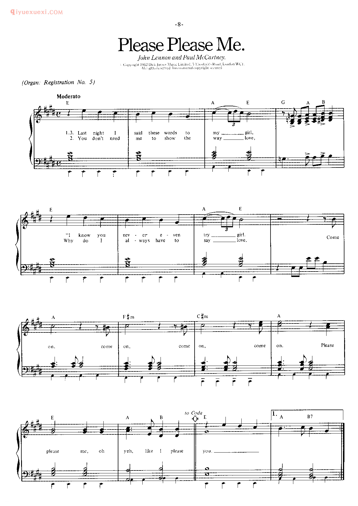 披头士/甲壳虫乐队钢琴乐曲谱《Please Please Me》英国摇滚乐队