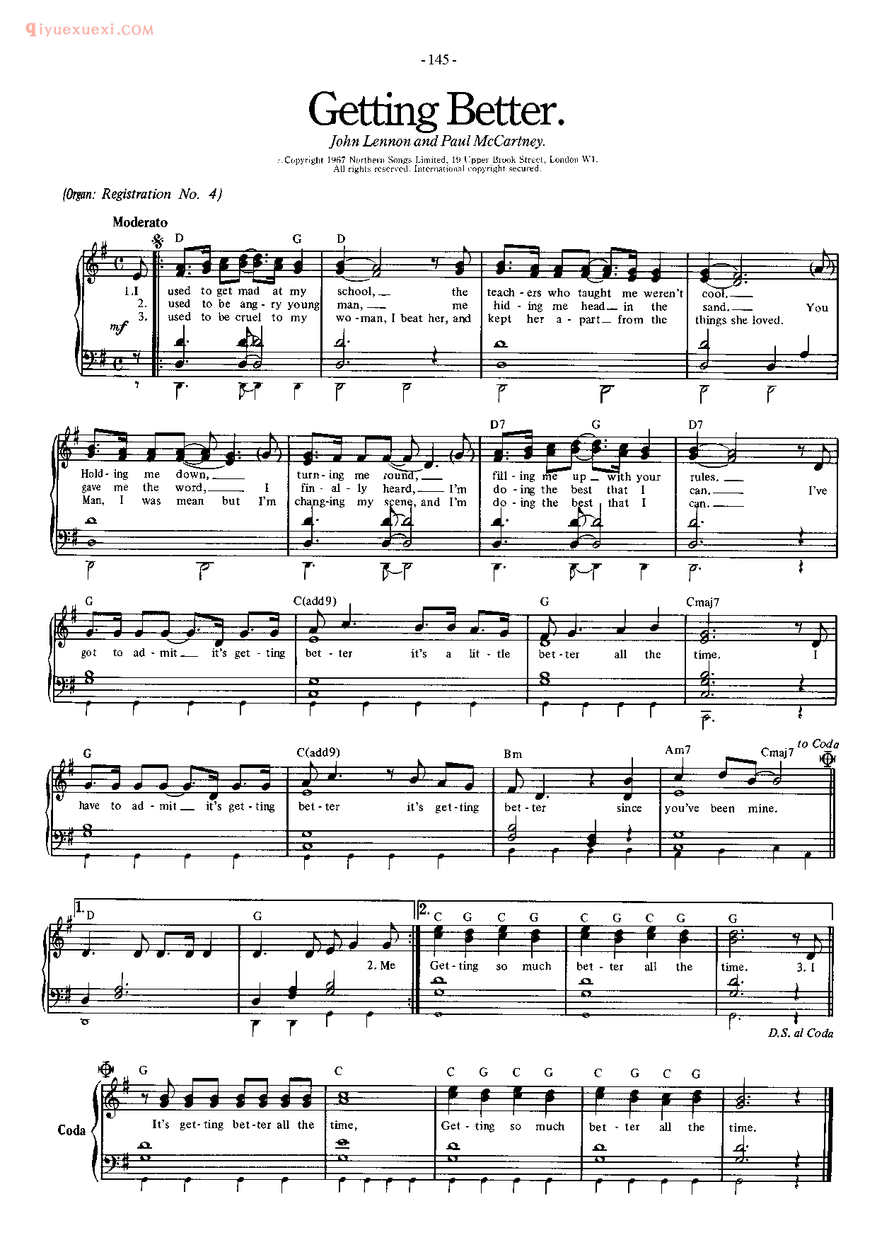 披头士/甲壳虫乐队钢琴乐曲谱《Getting Better》英国摇滚乐队