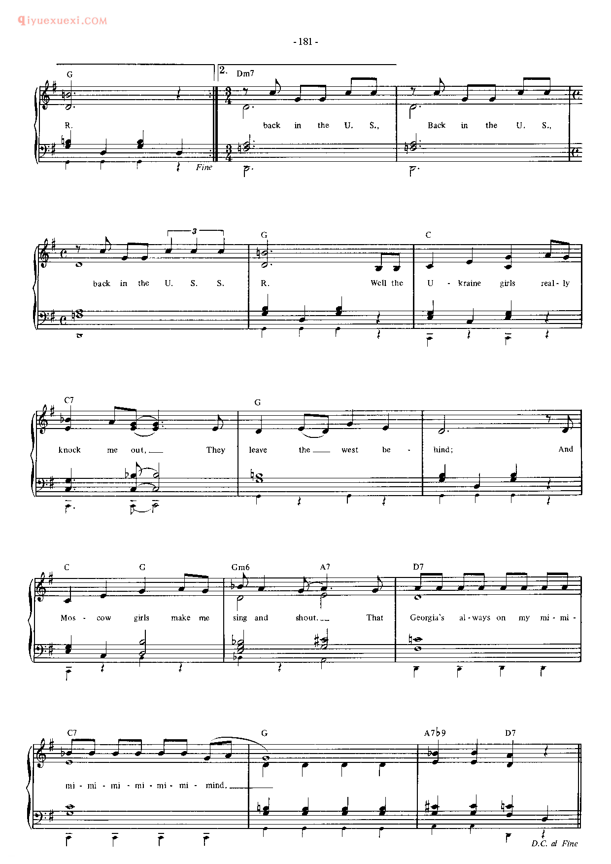 披头士/甲壳虫乐队钢琴乐曲谱《Back In The U.S.S.R》英国摇滚乐队