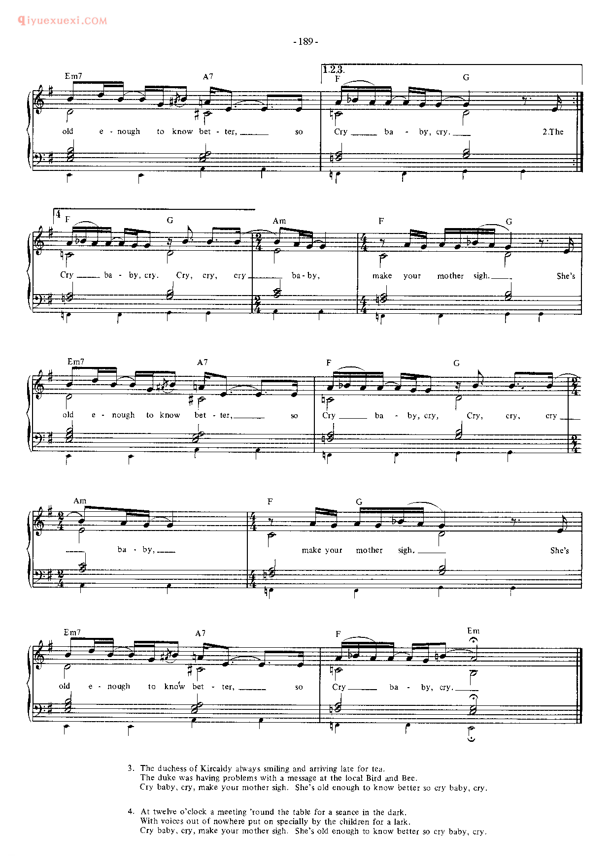 披头士/甲壳虫乐队钢琴乐曲谱《Cry Baby Cry》英国摇滚乐队