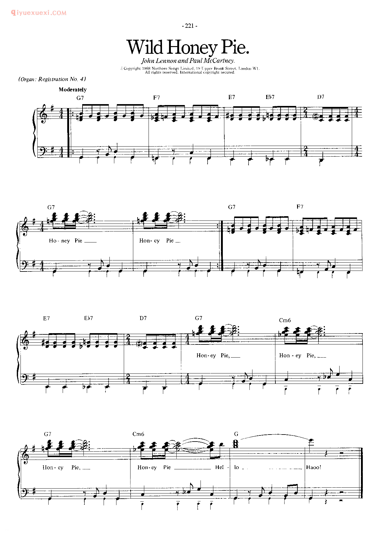 披头士/甲壳虫乐队钢琴乐曲谱《Wild Honey Pie》英国摇滚乐队