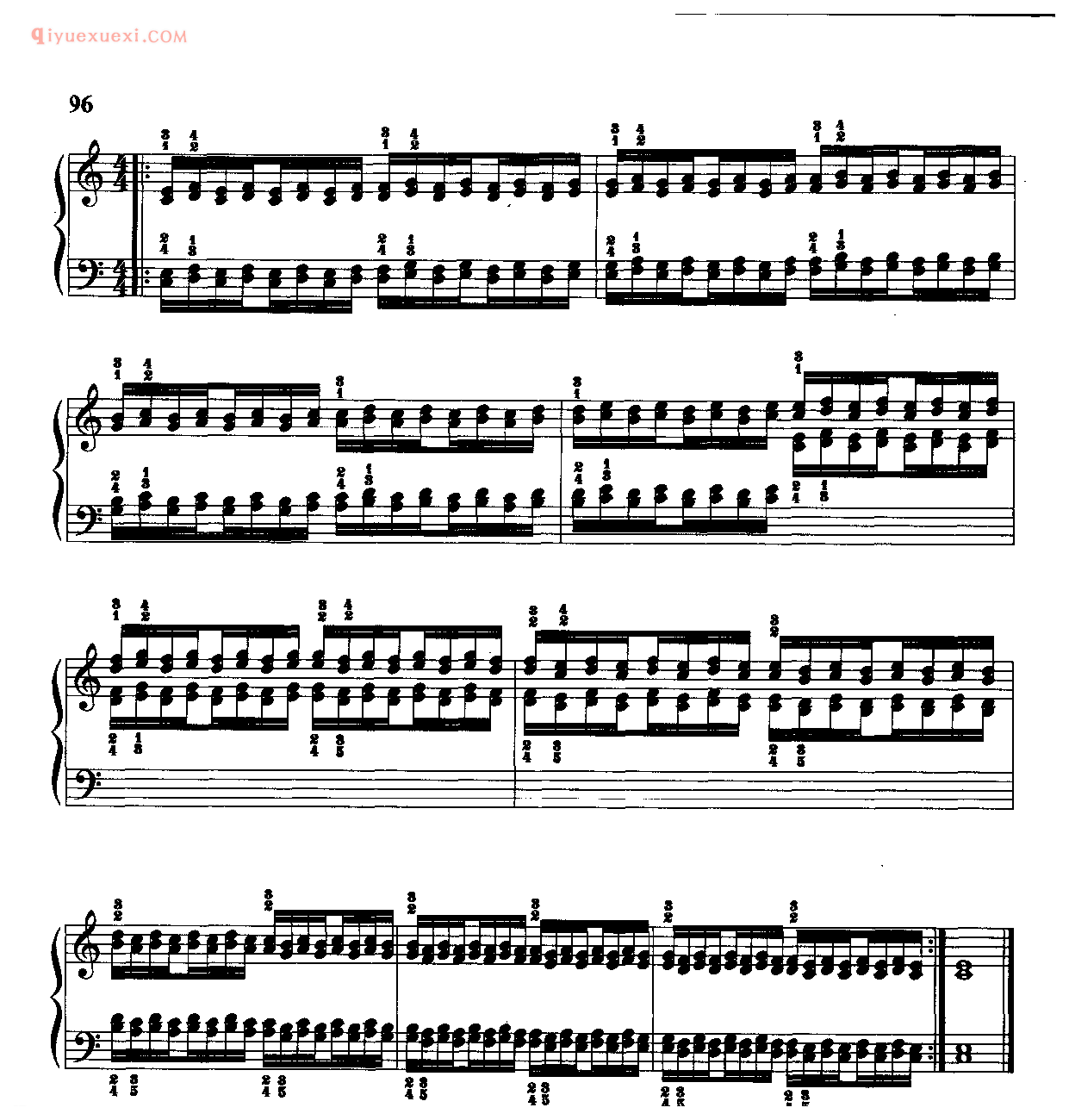 哈农钢琴练指法：平行三度音的四重颤音，分别运用五个手指