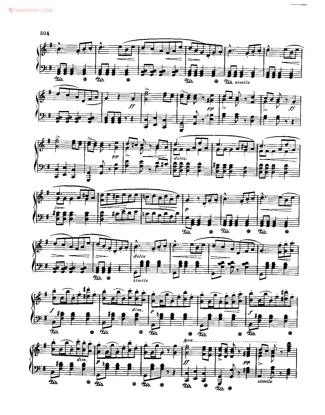 世界钢琴名曲谱_旋律选段_选自歌剧《威廉·退尔》_罗西尼
