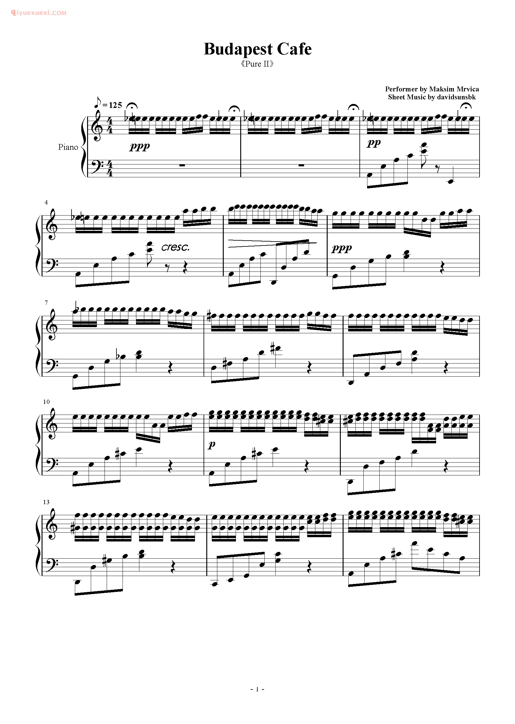 Budapest Cafe 五线谱