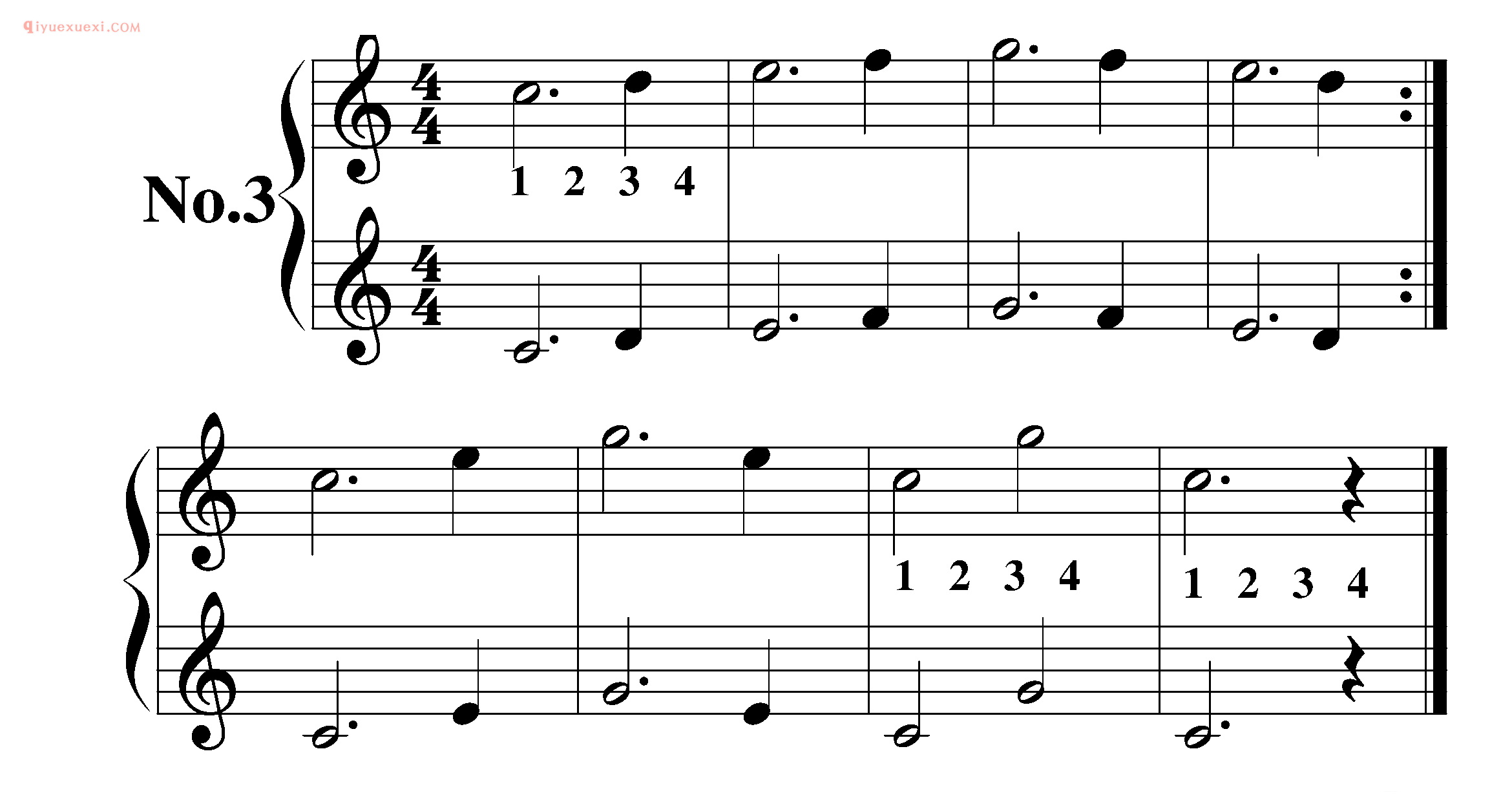 拜厄钢琴练习曲NO.3_拜尔(拜厄)钢琴基本教程练习曲第3首_五线谱