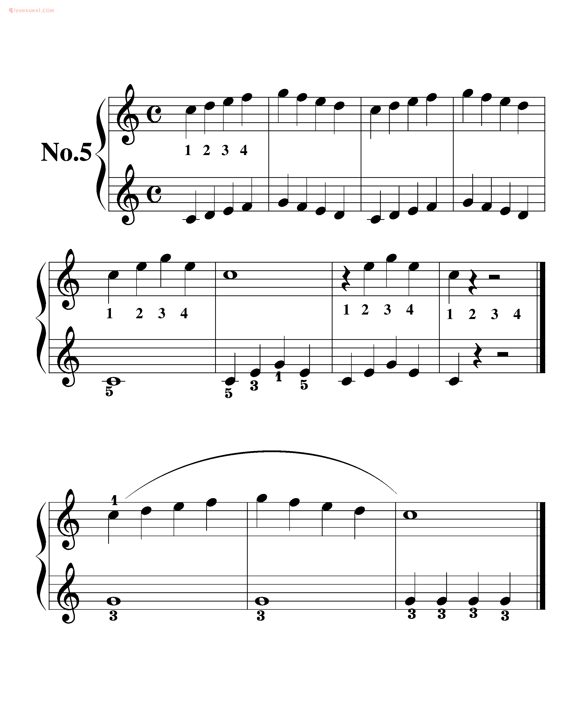 拜厄钢琴练习曲NO.5_拜尔(拜厄)钢琴基本教程练习曲第5首_五线谱