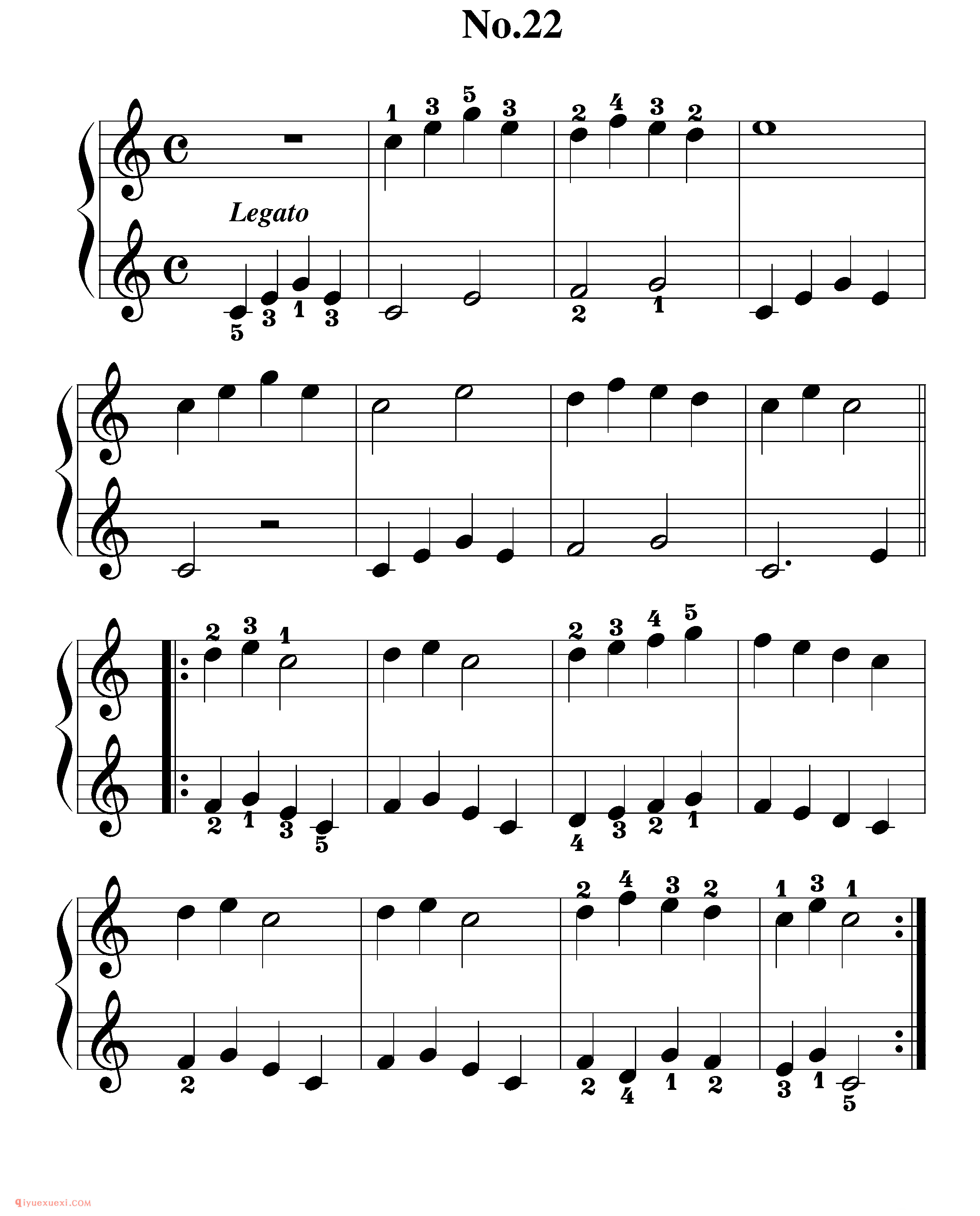 拜厄钢琴练习曲NO.22_拜尔(拜厄)钢琴基本教程练习曲第22首_五线谱