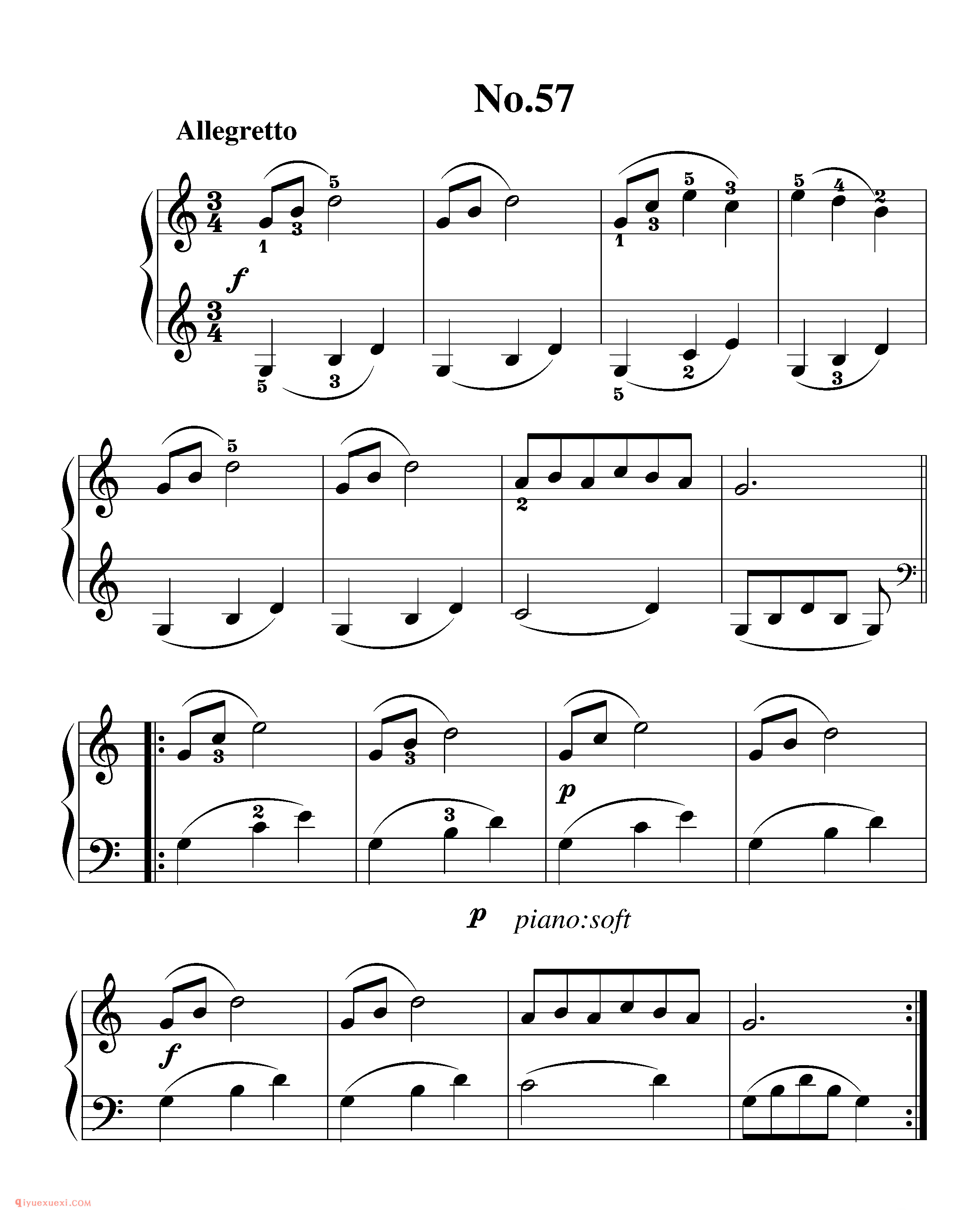 拜厄钢琴练习曲NO.57_拜尔(拜厄)钢琴基本教程练习曲第57首_五线谱