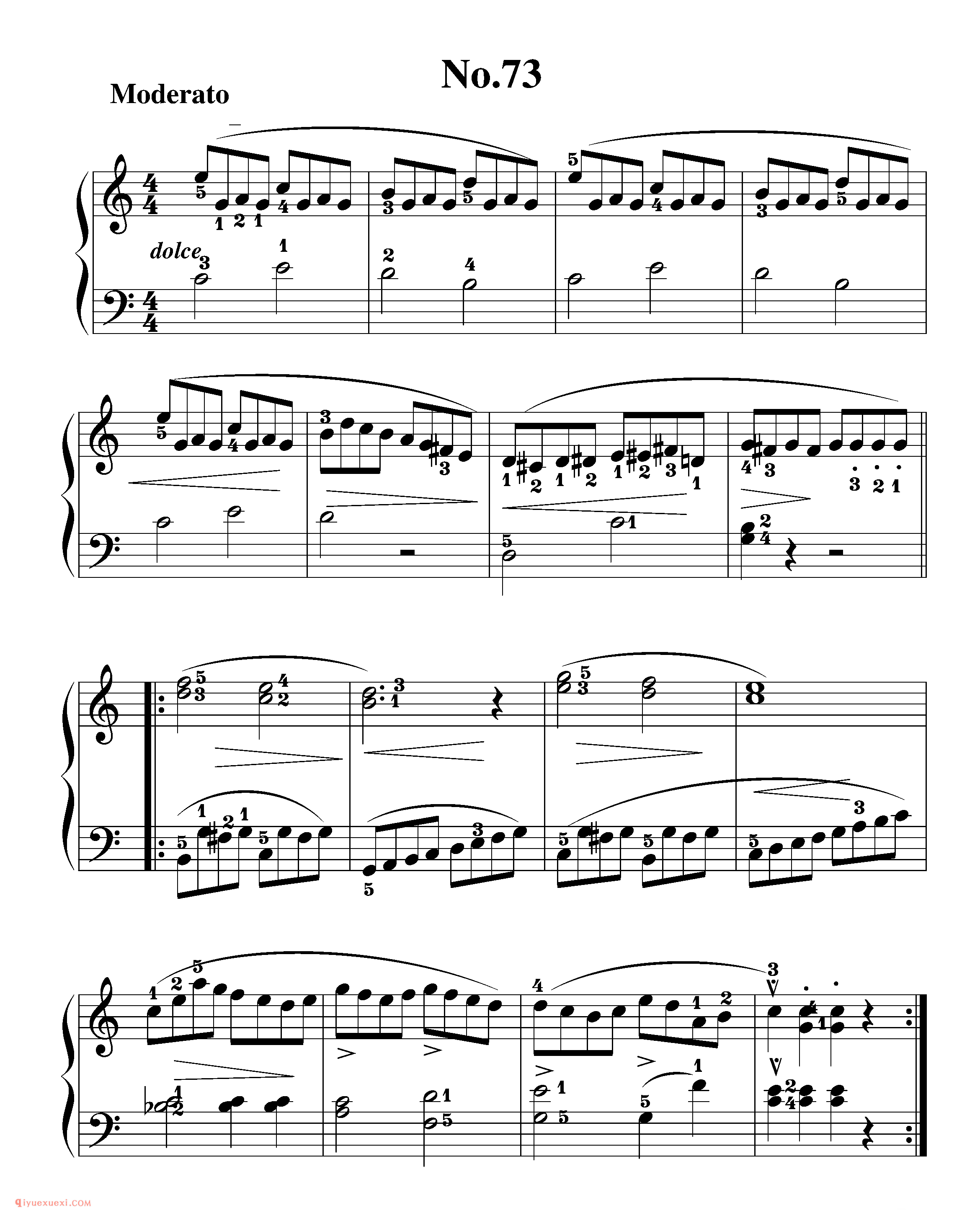 拜厄钢琴练习曲NO.73_拜尔(拜厄)钢琴基本教程练习曲第73首_五线谱