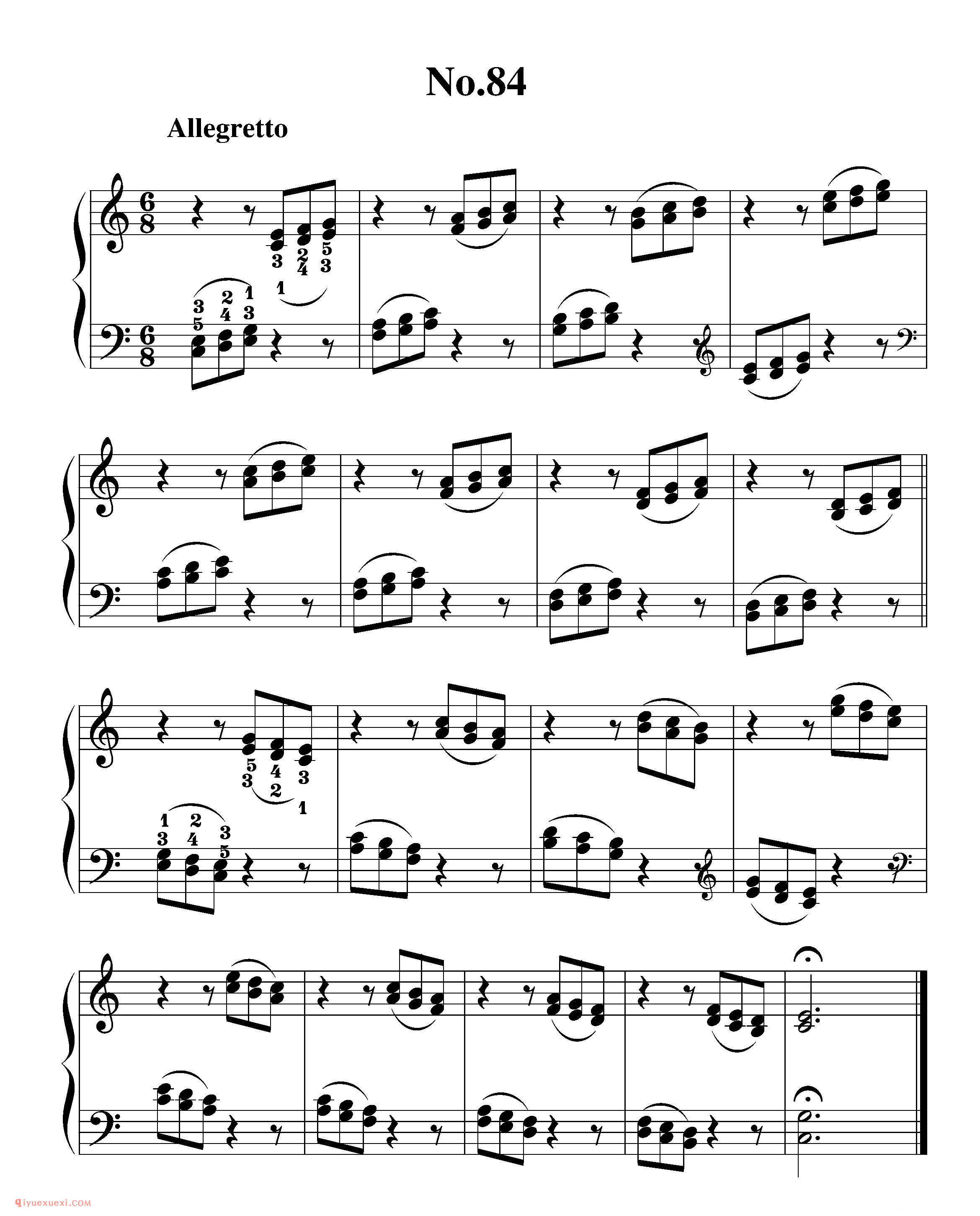拜厄钢琴练习曲NO.84_拜尔(拜厄)钢琴基本教程练习曲第84首_五线谱