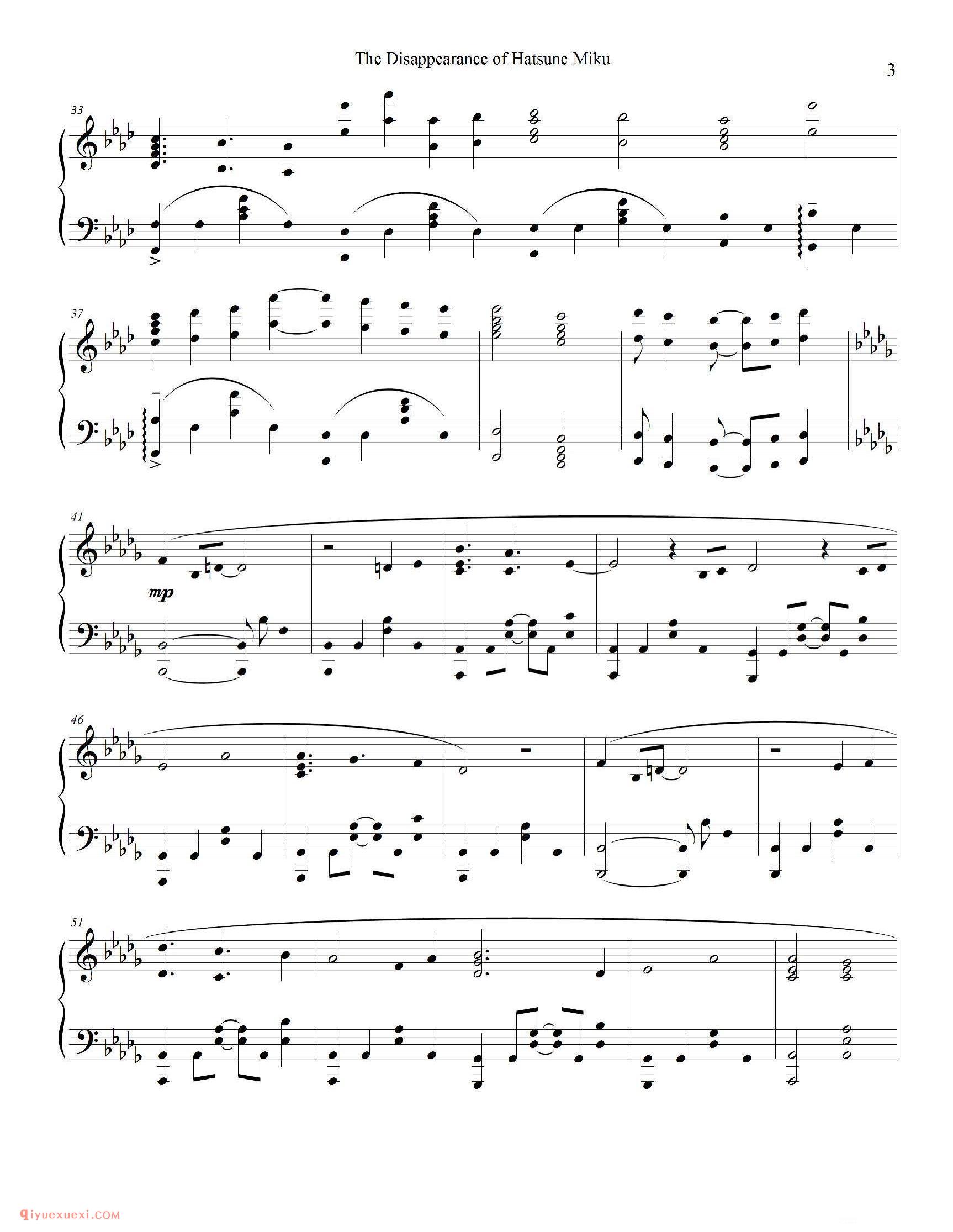 The Disappearance of Hatsune Miku (piano)_钢琴五线谱