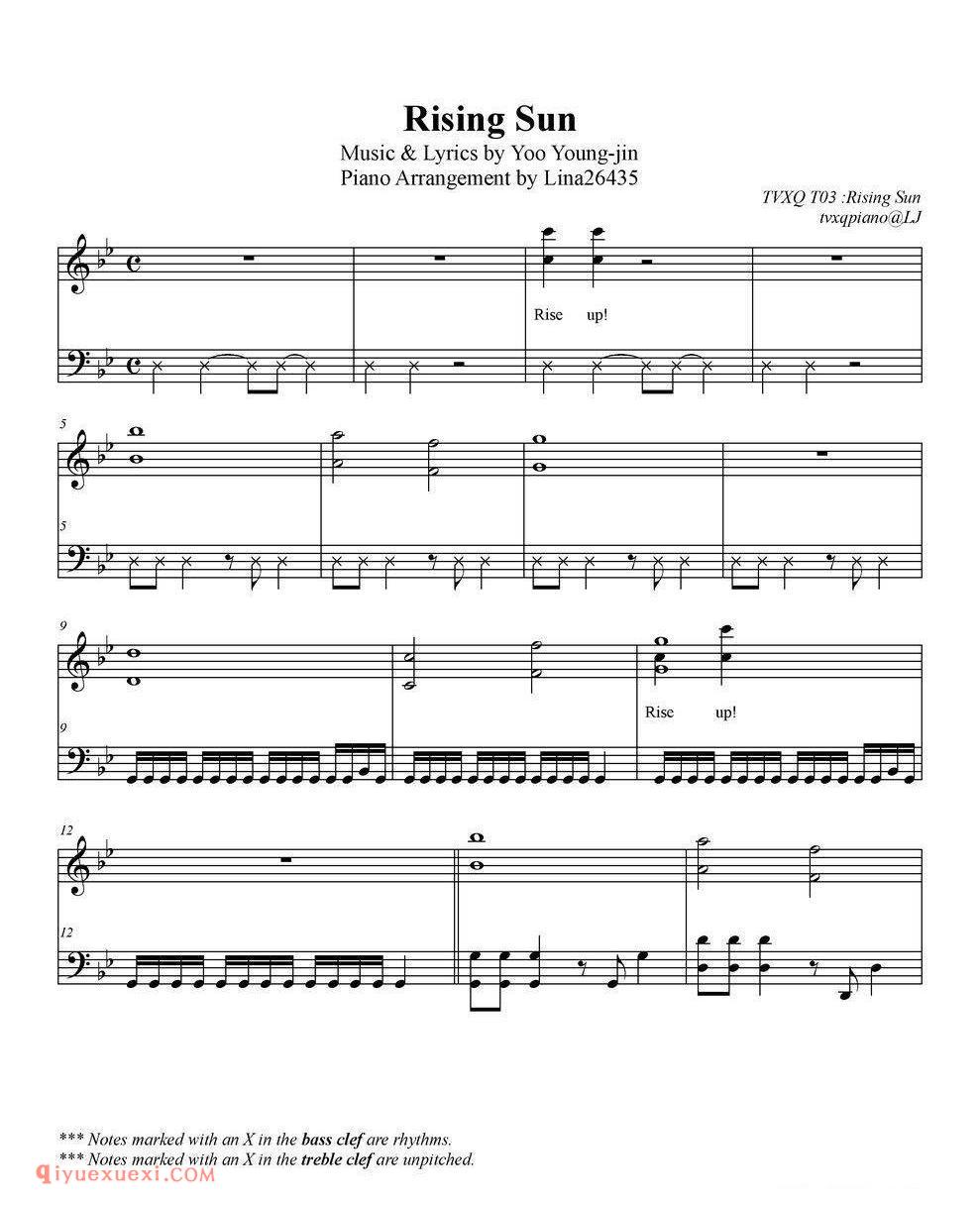 Rising Sun_东方神起钢琴五线谱